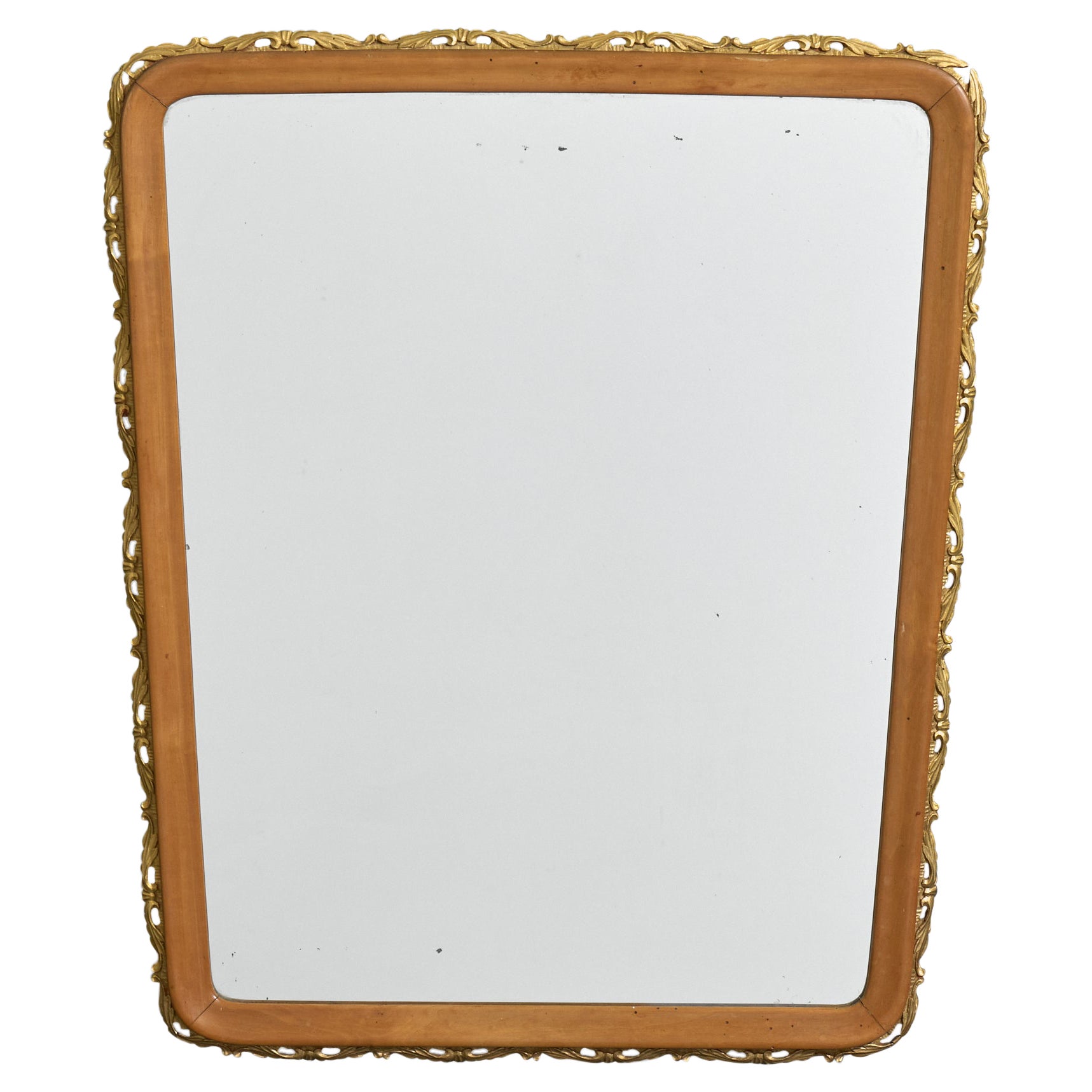 Italian Designer, Wall Mirror, Wood, Brass, Italy, 1950s For Sale