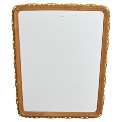 Italian Designer, Wall Mirror, Wood, Brass, Italy, 1950s