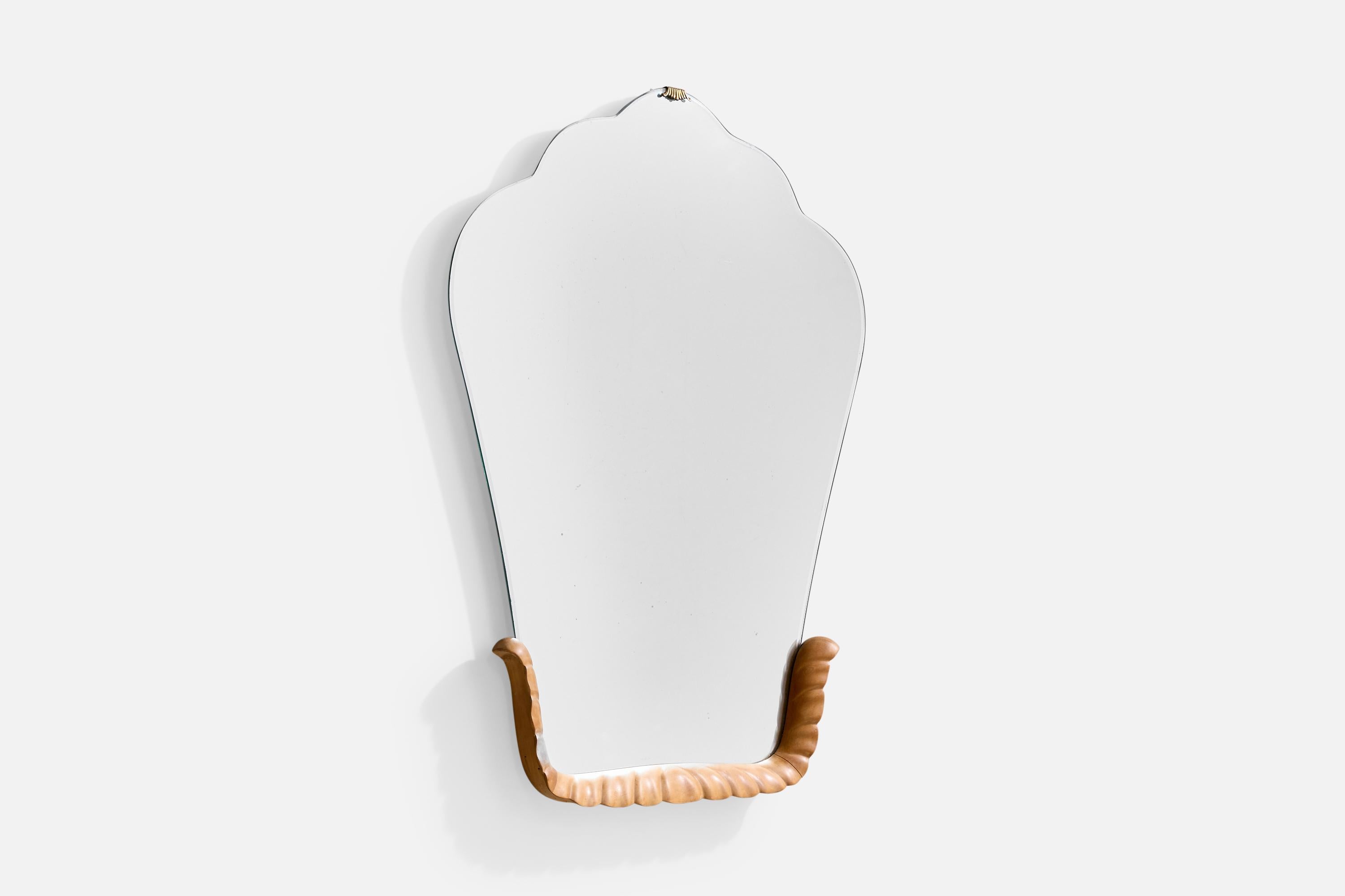 Mid-Century Modern Designer italien, miroir mural, Wood, laiton, Italie, 1956 en vente