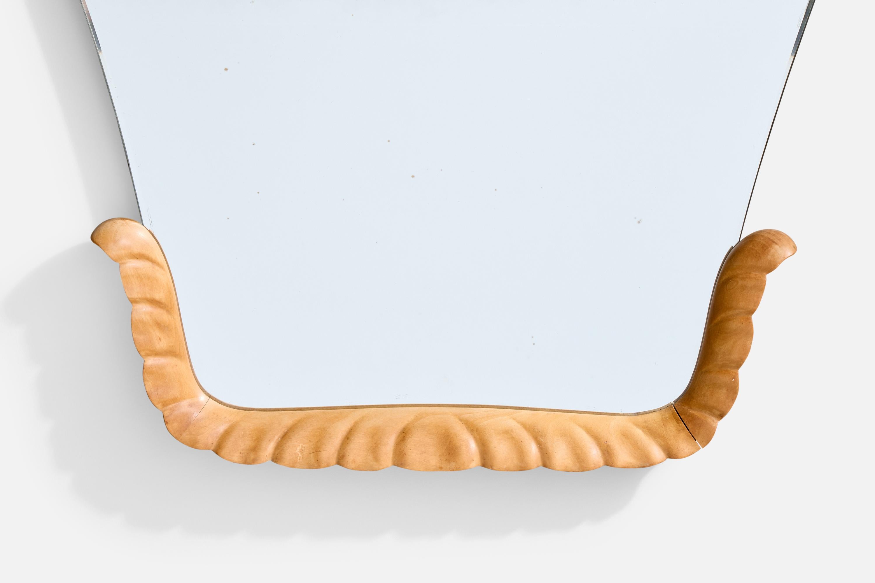 Laiton Designer italien, miroir mural, Wood, laiton, Italie, 1956 en vente