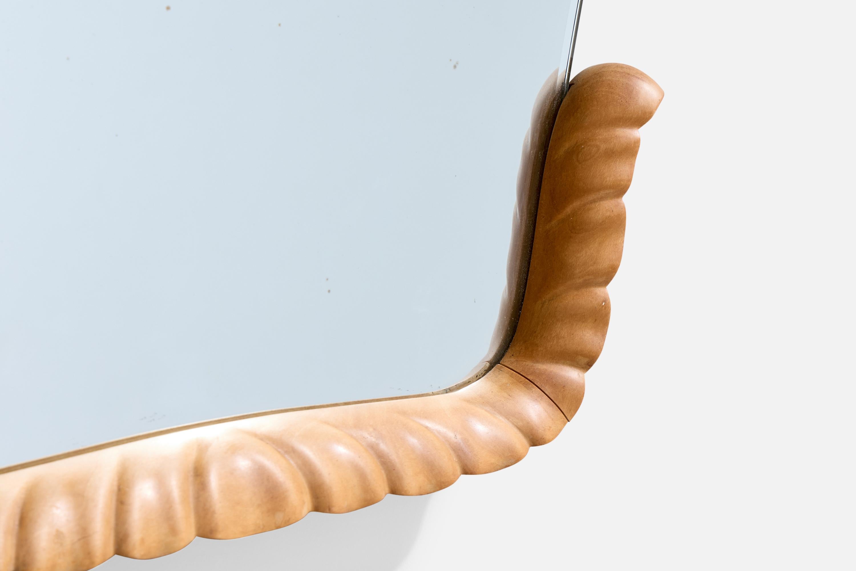 Designer italien, miroir mural, Wood, laiton, Italie, 1956 en vente 1