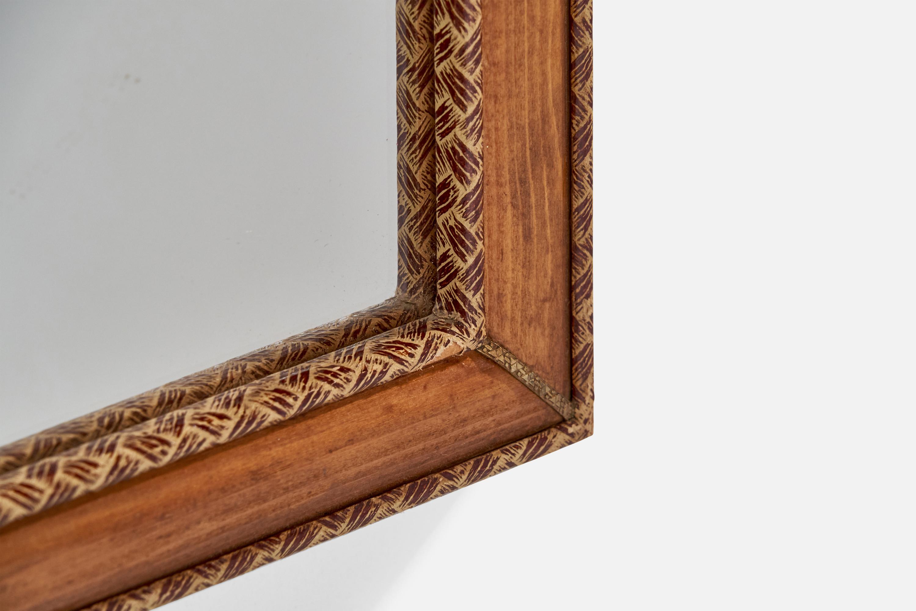 Diseñador italiano, Espejo de pared, Madera, Latón, Cuero, Espejo de cristal, Italia, Años 30 en venta 1