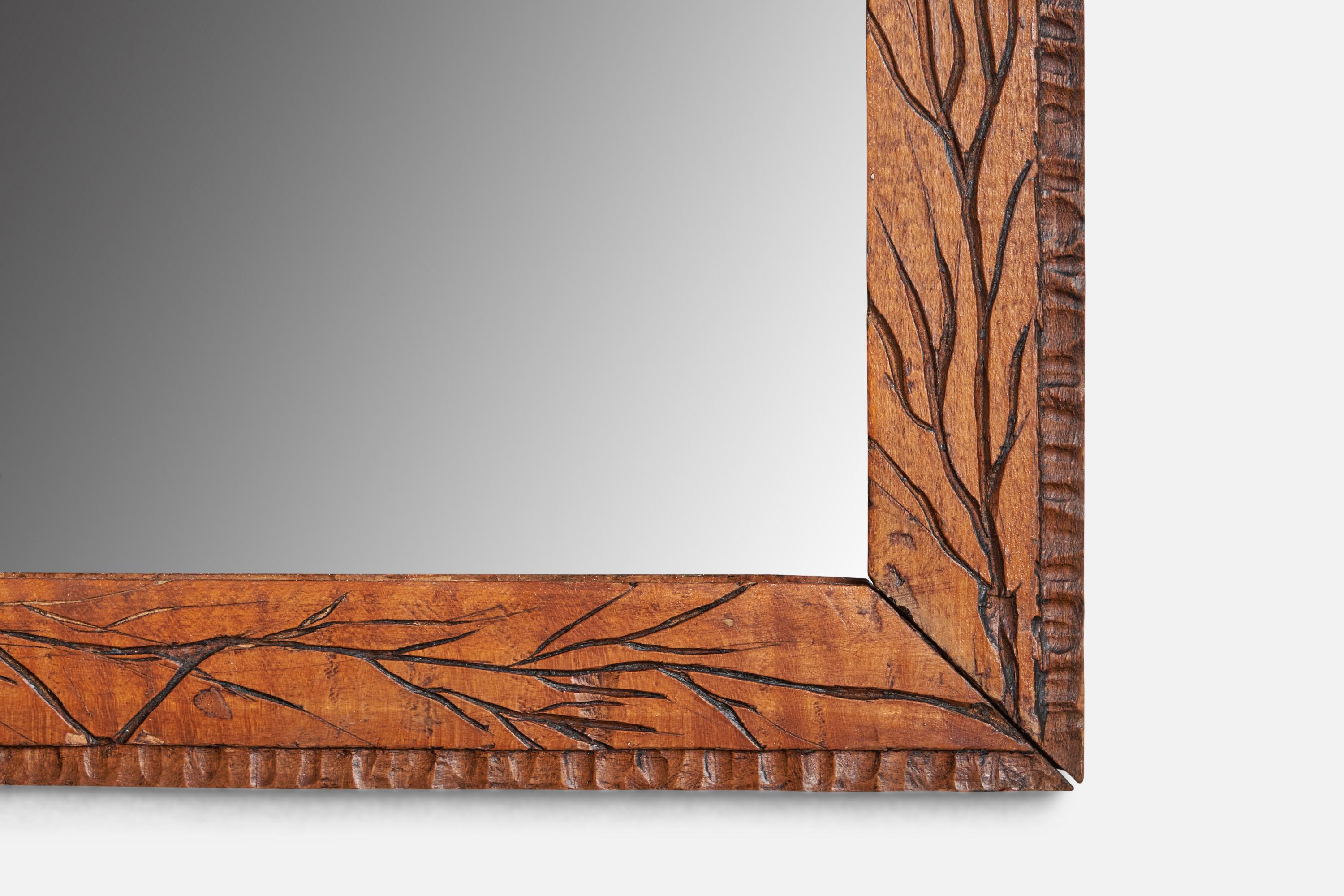 Italian Designer, Wall Mirror, Wood, Italy, 1930s In Good Condition For Sale In High Point, NC
