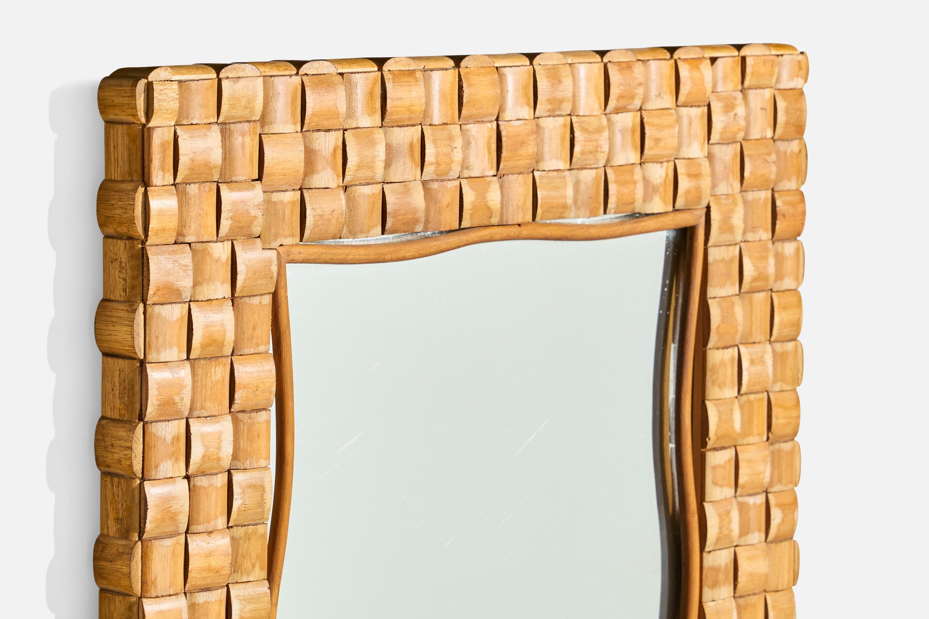 Bois Designer italien, miroir mural, bois, Italie, années 1940 en vente