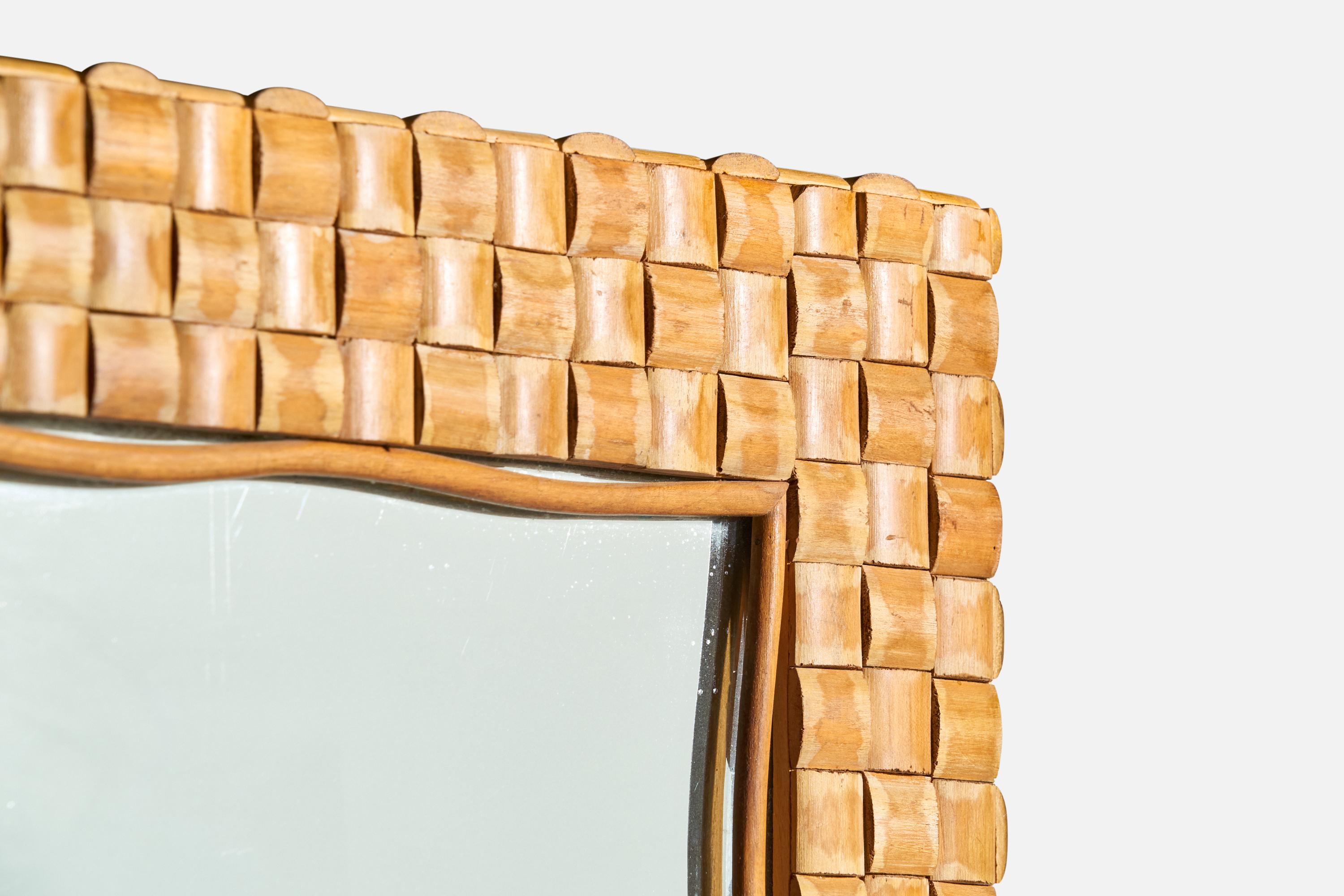 Designer italien, miroir mural, bois, Italie, années 1940 en vente 1