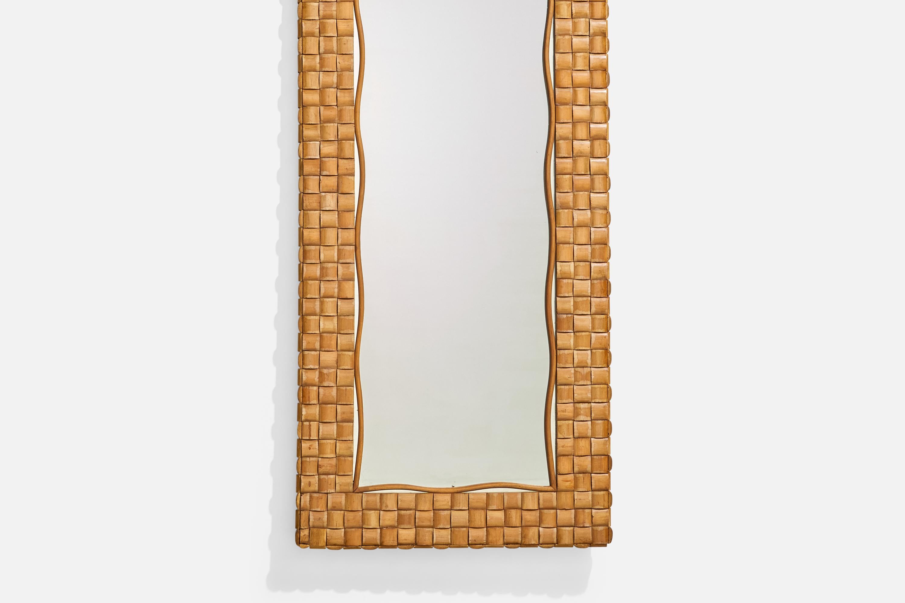 Designer italien, miroir mural, bois, Italie, années 1940 en vente 3