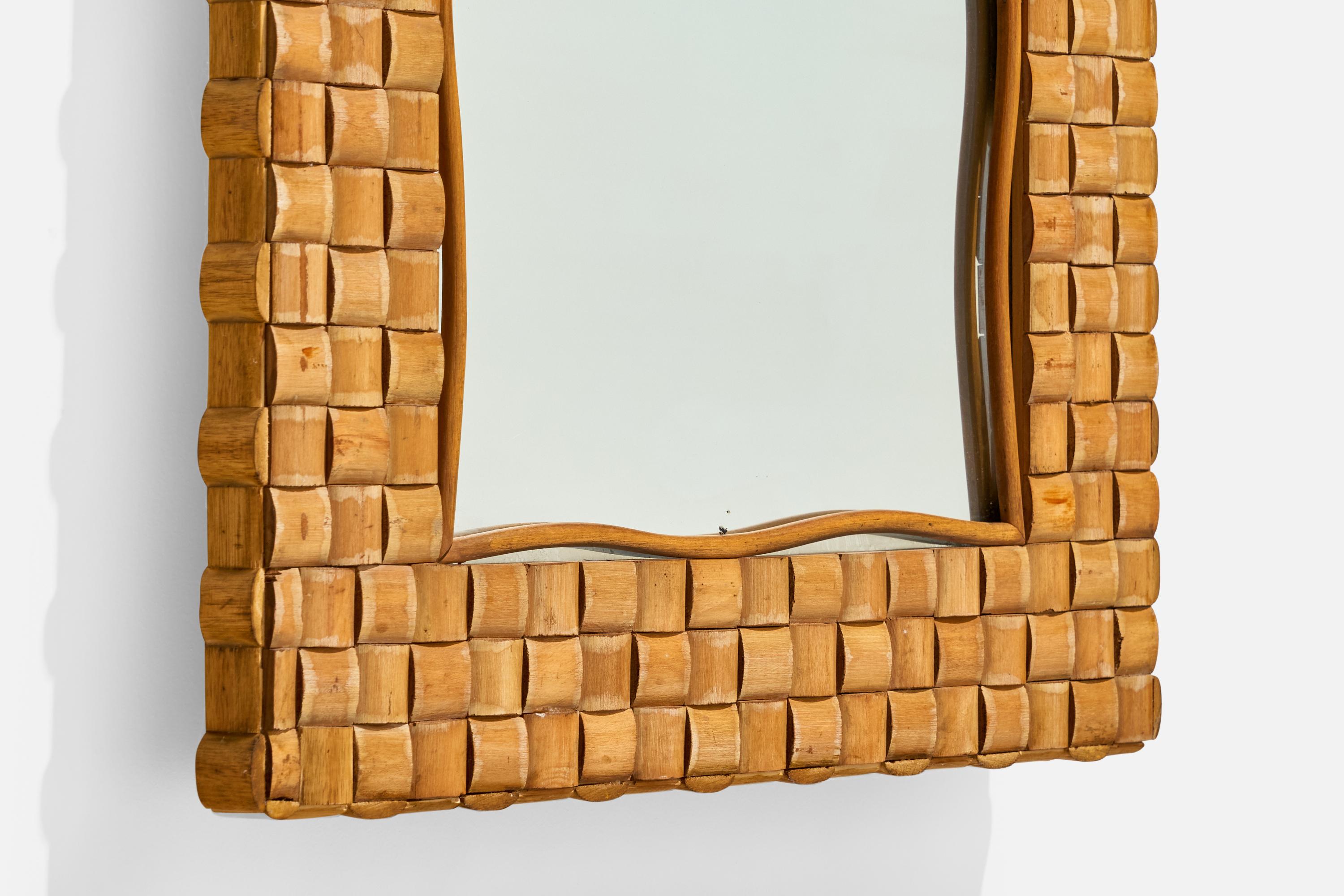 Designer italien, miroir mural, bois, Italie, années 1940 en vente 4