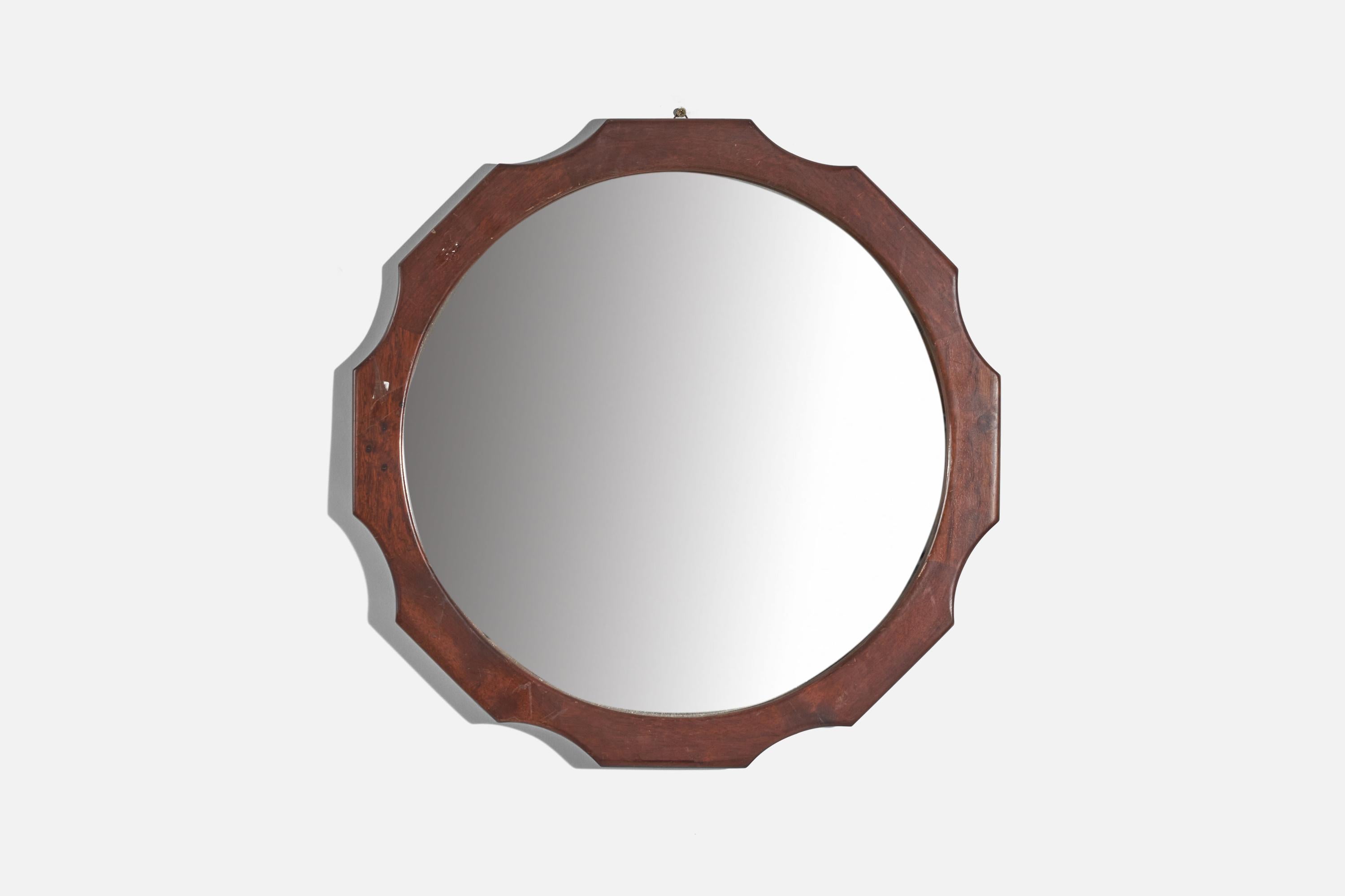 A wooden wall mirror designed and produced in Italy, c. 1950s.
 