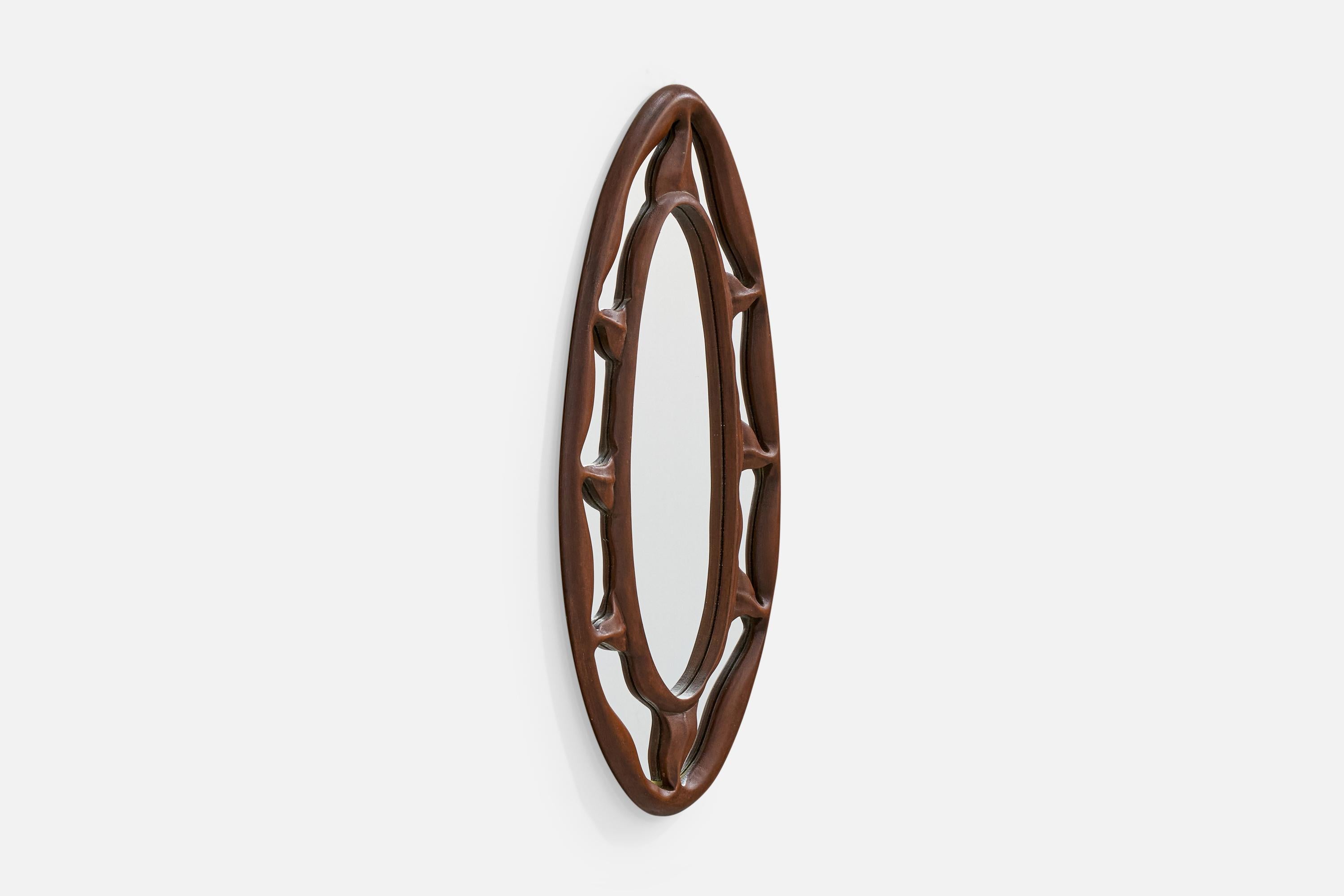 Mid-Century Modern Designer italien, miroir mural, bois, Italie, années 1950 en vente