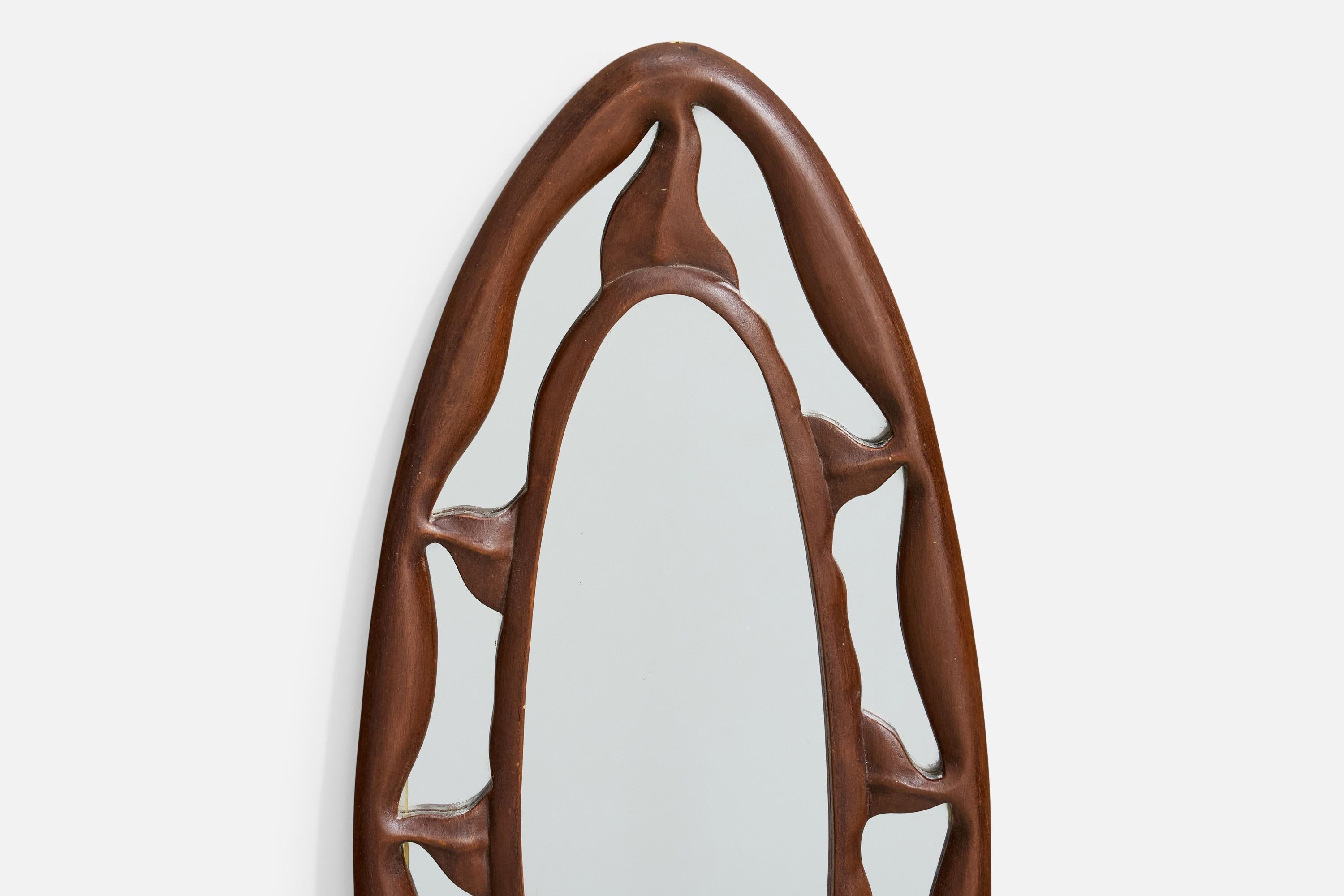 Milieu du XXe siècle Designer italien, miroir mural, bois, Italie, années 1950 en vente
