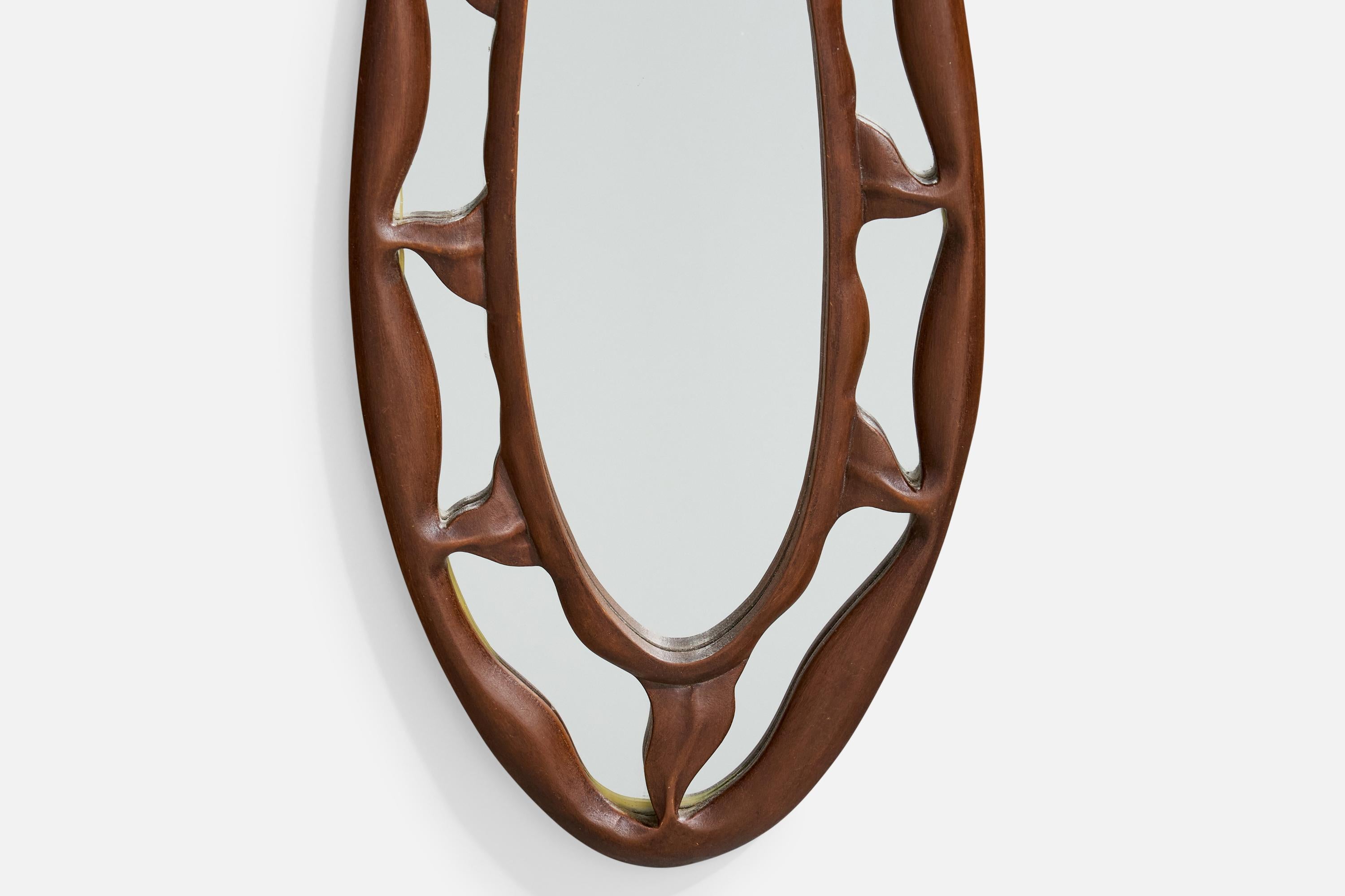 Bois Designer italien, miroir mural, bois, Italie, années 1950 en vente