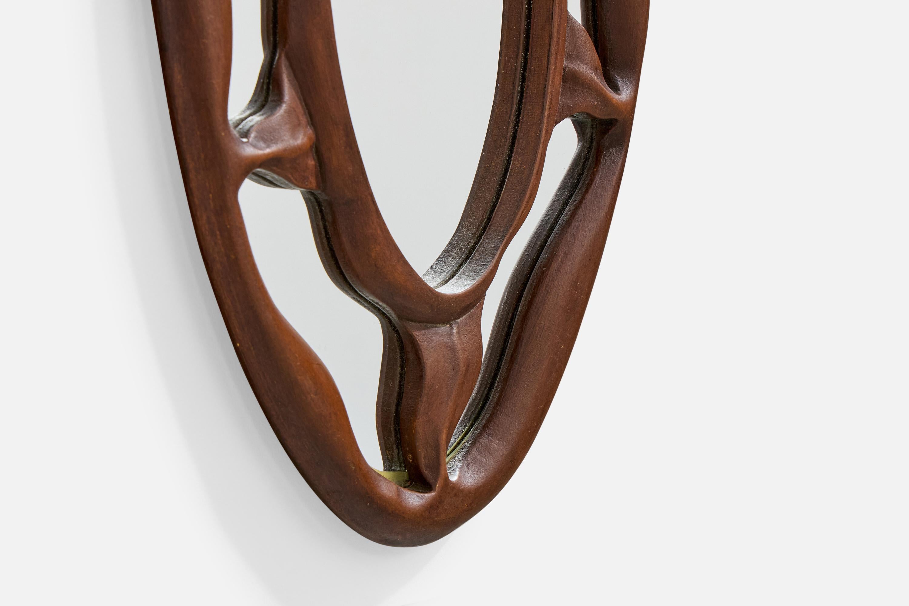 Designer italien, miroir mural, bois, Italie, années 1950 en vente 1