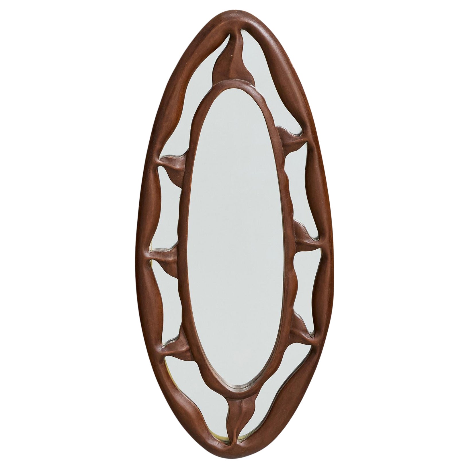 Italienischer Designer, Wandspiegel, Holz, Italien, 1950er-Jahre im Angebot