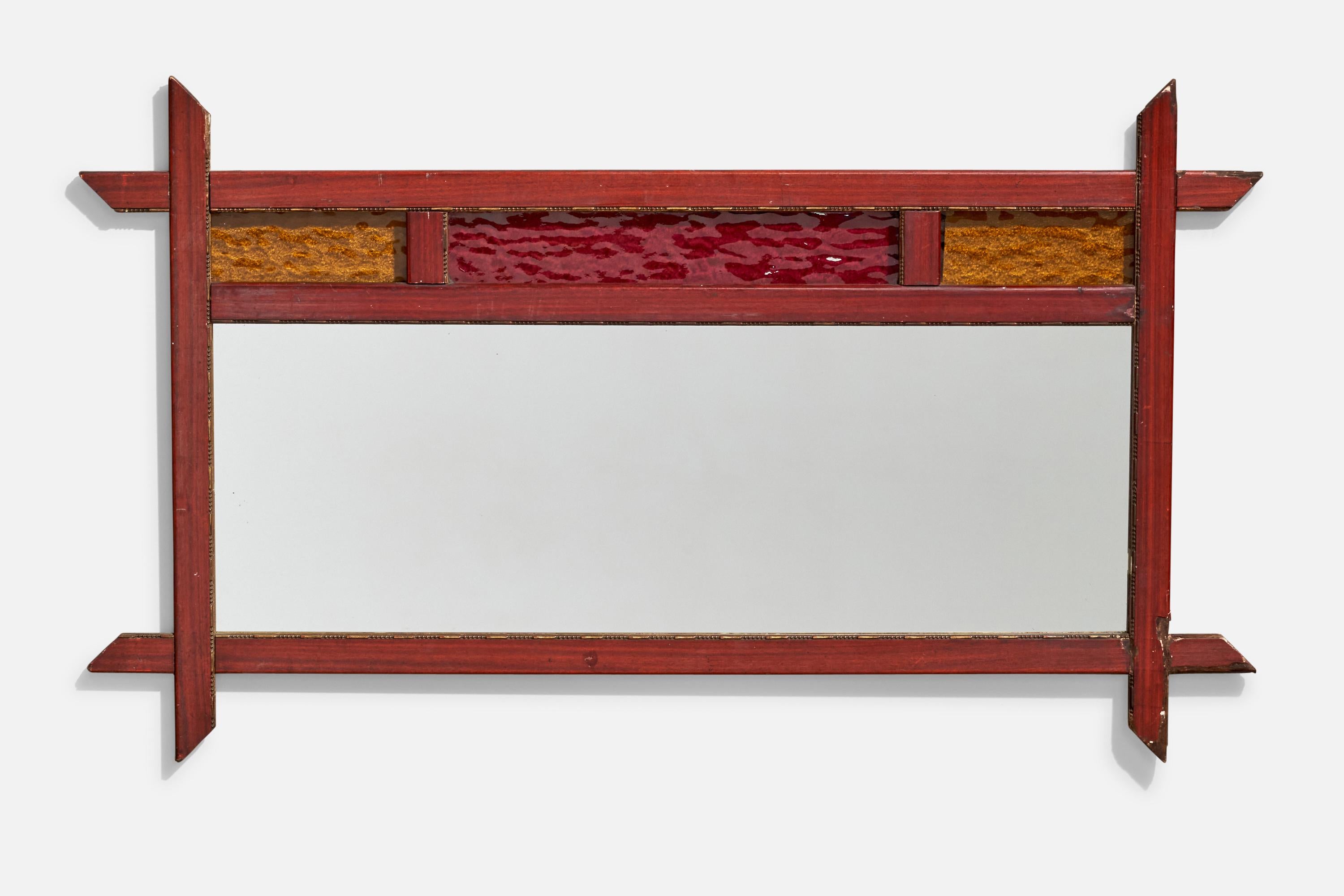 Mid-Century Modern Designer italien, miroir mural, bois, miroir, verre, Italie, vers 1960 en vente