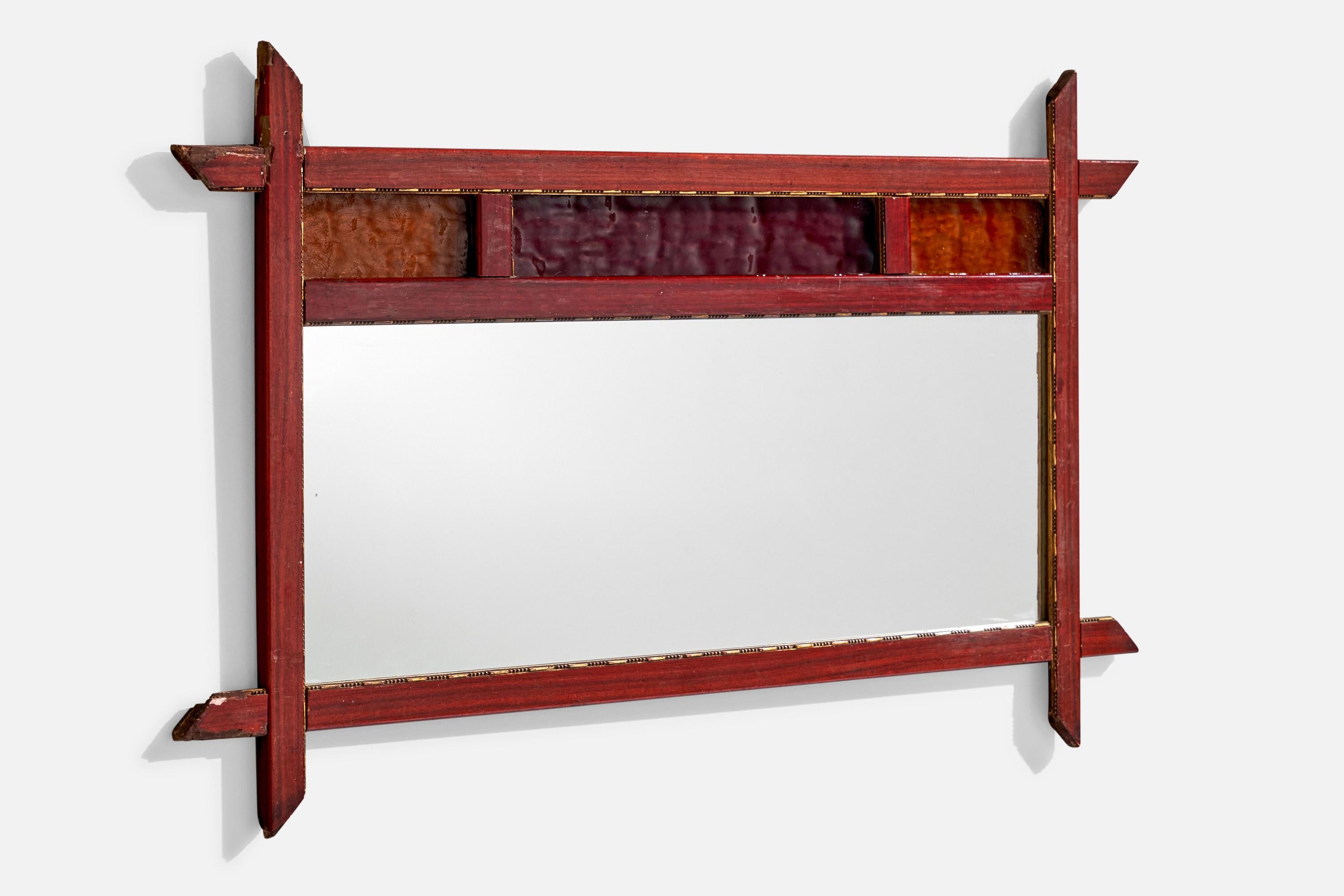 Mid-Century Modern Italian Designer, Wall Mirror, Wood, Mirror, Glass, Italy, c. 1960s For Sale