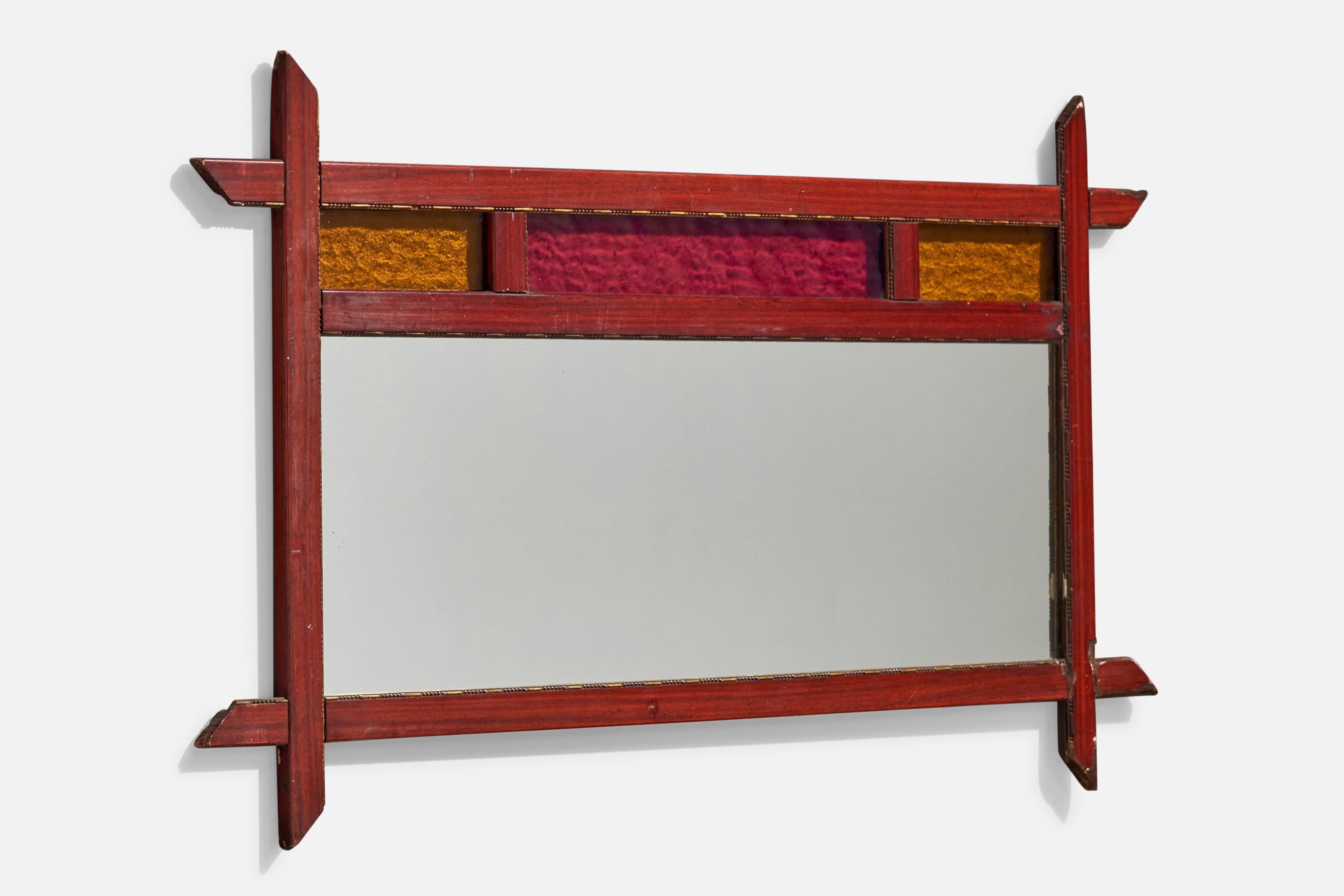 Designer italien, miroir mural, bois, miroir, verre, Italie, vers 1960 Bon état - En vente à High Point, NC