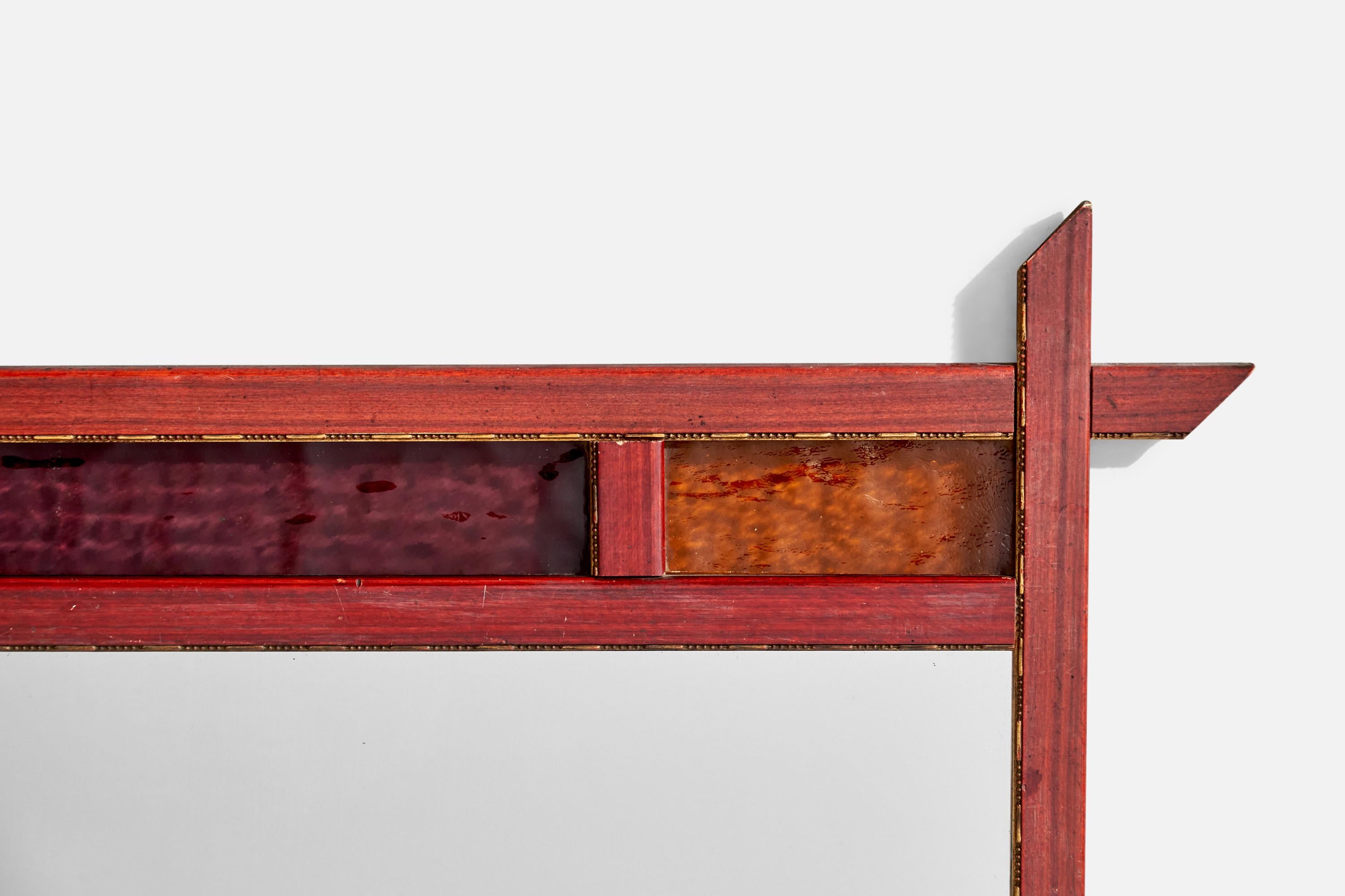 Italian Designer, Wall Mirror, Wood, Mirror, Glass, Italy, c. 1960s In Good Condition For Sale In High Point, NC