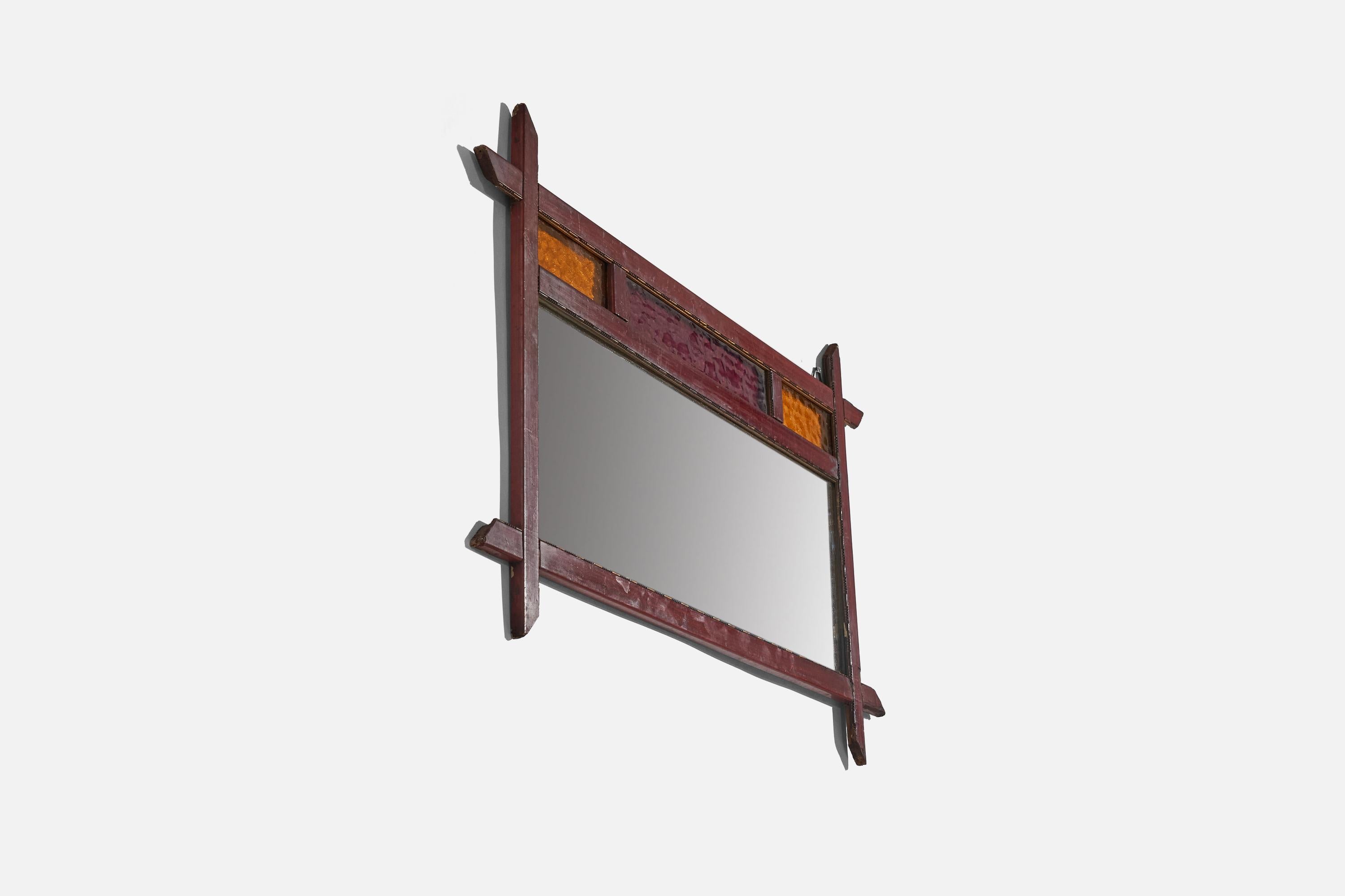 Miroir mural en bois et en verre conçu et réalisé par un designer italien, Italie, C.C.
 