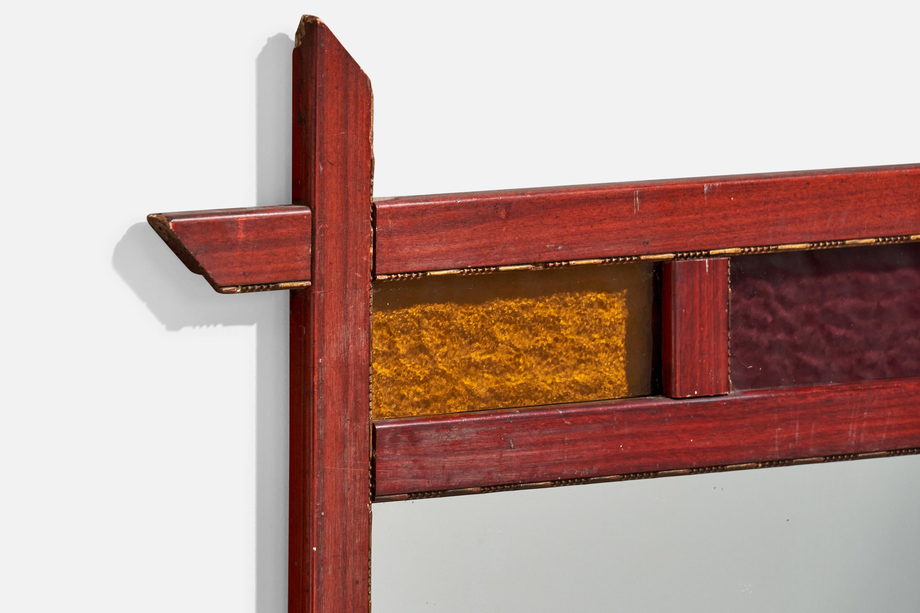 Milieu du XXe siècle Designer italien, miroir mural, bois, miroir, verre, Italie, vers 1960 en vente