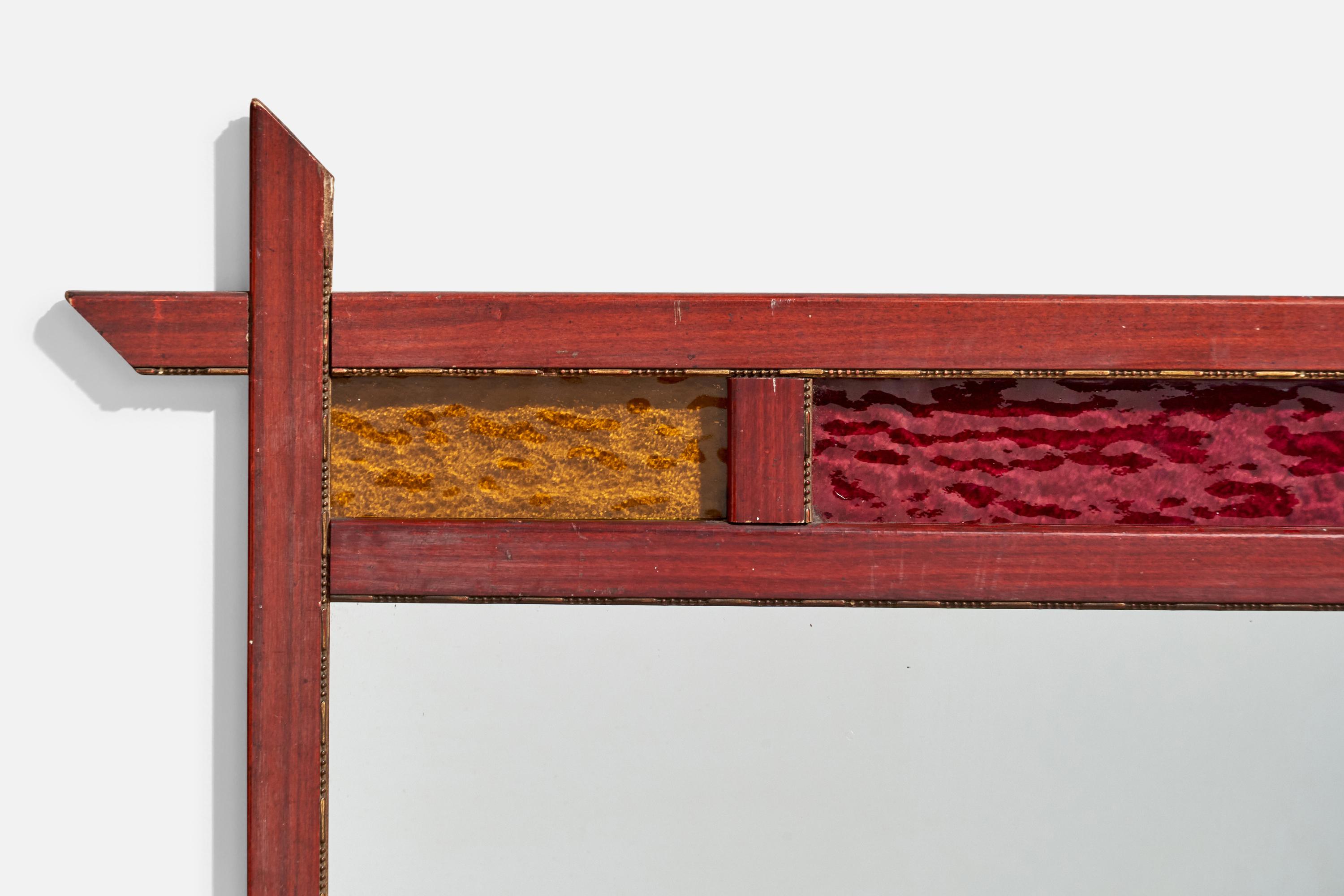 Miroir Designer italien, miroir mural, bois, miroir, verre, Italie, vers 1960 en vente