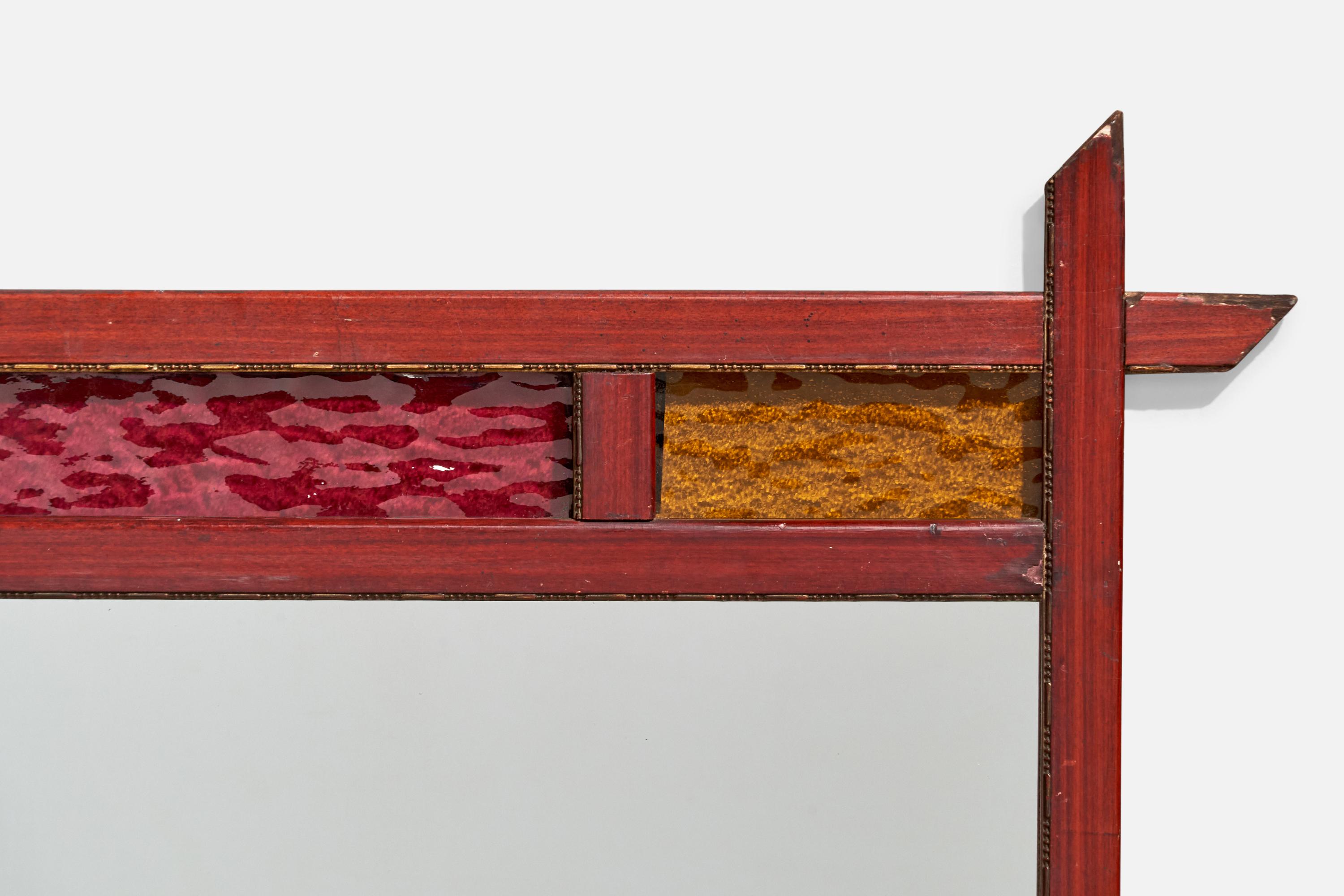 Designer italien, miroir mural, bois, miroir, verre, Italie, vers 1960 en vente 1