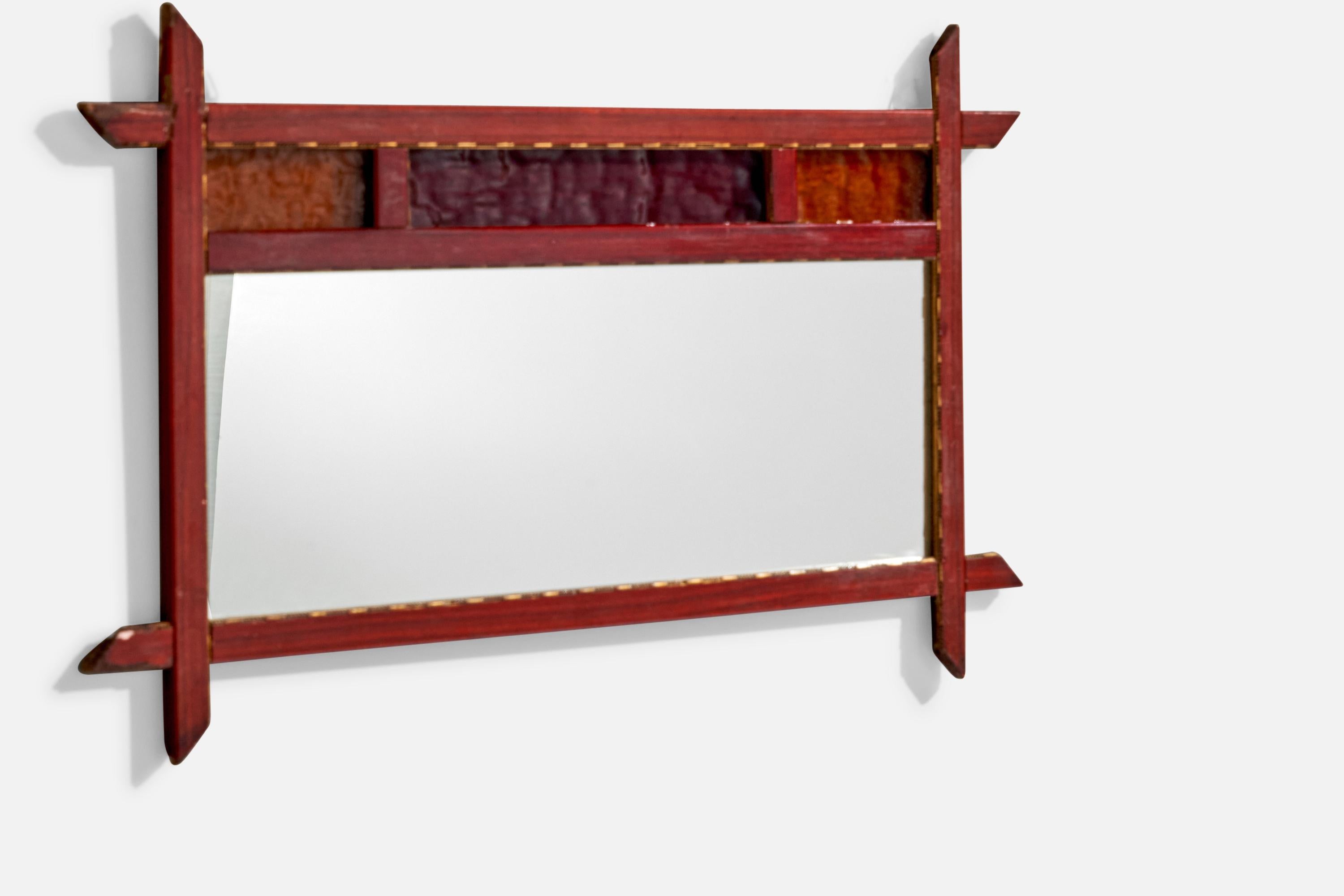 Italian Designer, Wall Mirror, Wood, Mirror, Glass, Italy, c. 1960s For Sale 2