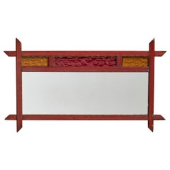 Specchio da parete di design italiano, Wood, specchio, vetro, Italia, 1960 ca.