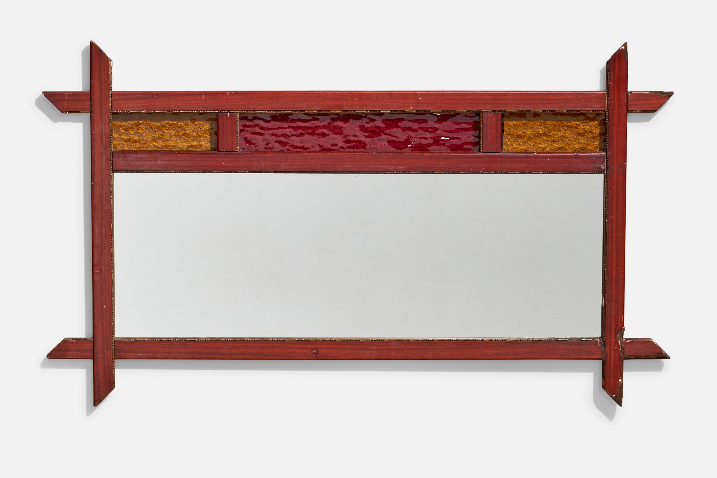 Italian Designer, Wall Mirror, Wood, Mirror, Glass, Italy, c. 1960s