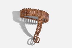 Italian Designer, Wall-Mounted Console, Bamboo, Rattan, 1960s