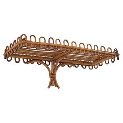 Italian Designer, Wall-Mounted Console, Bamboo, Rattan, 1960s