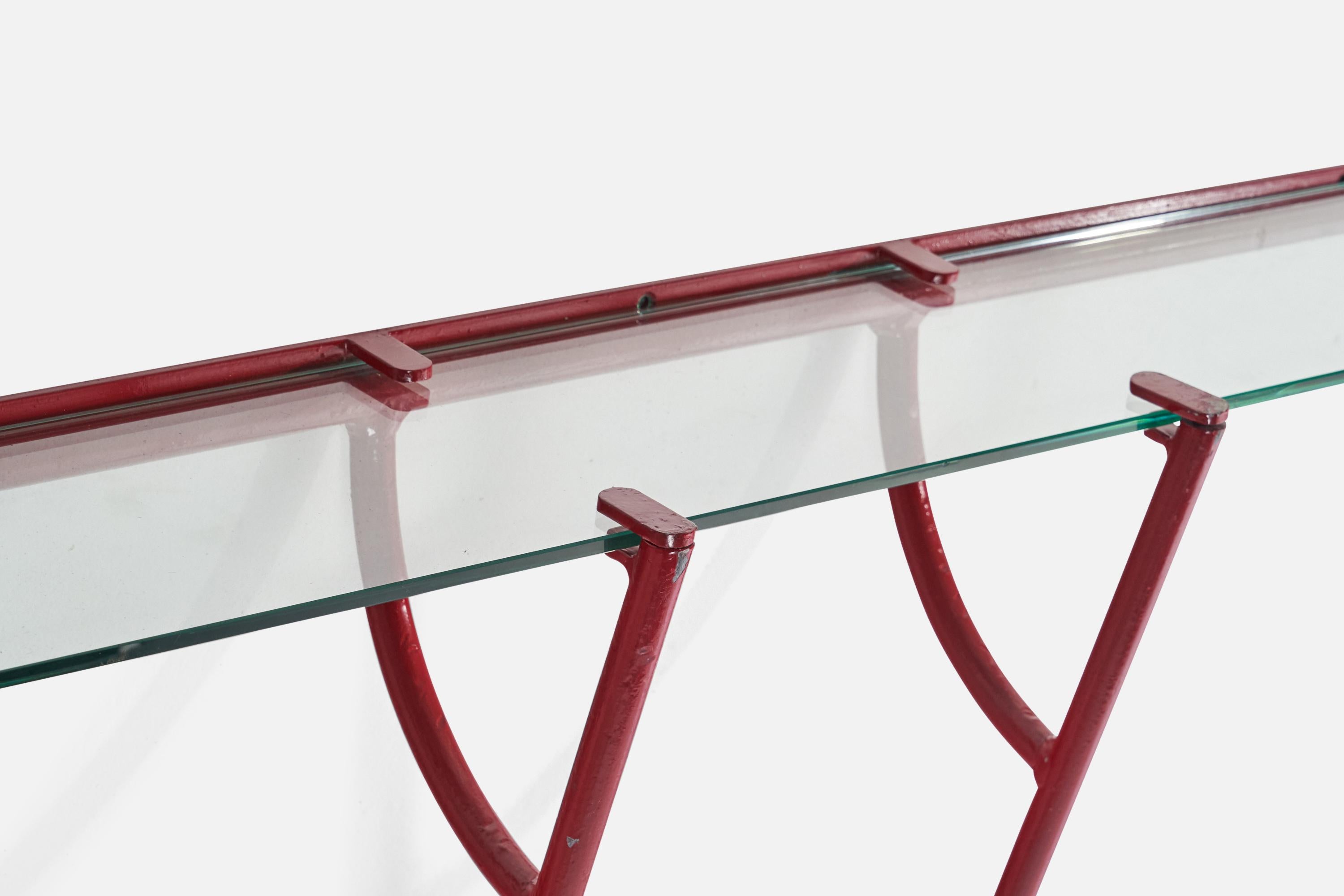 Mid-20th Century Italian Designer, Wall-Mounted Console, Metal, Glass, Italy, 1960s For Sale