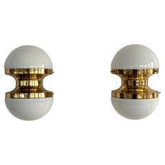 Italian Designer Wall Sconces in Murano Glass and Brass 1970s, Set of 2