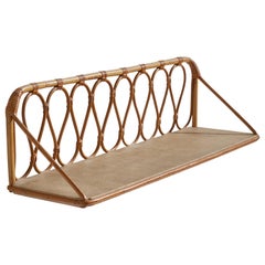 Vintage Italian Designer, Wall Shelf, Bamboo, Rattan, Burlap, Italy, 1960s
