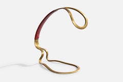 Italian Designer, Wine Bottle Holder, Brass, Leatherette, Italy, 1950s