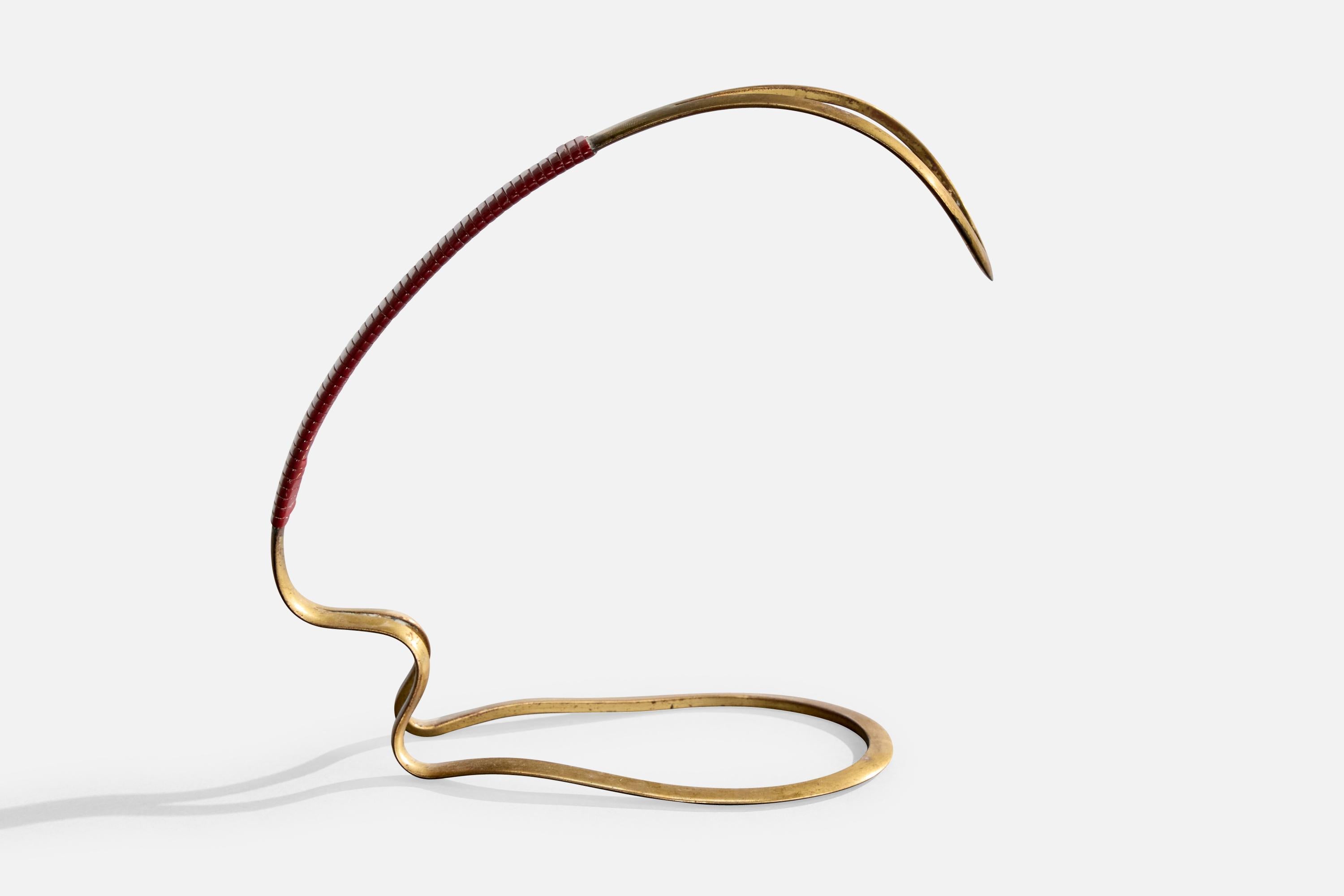 Mid-Century moderno Portabottiglie da vino di design italiano, ottone, similpelle, Italia, anni '50 in vendita