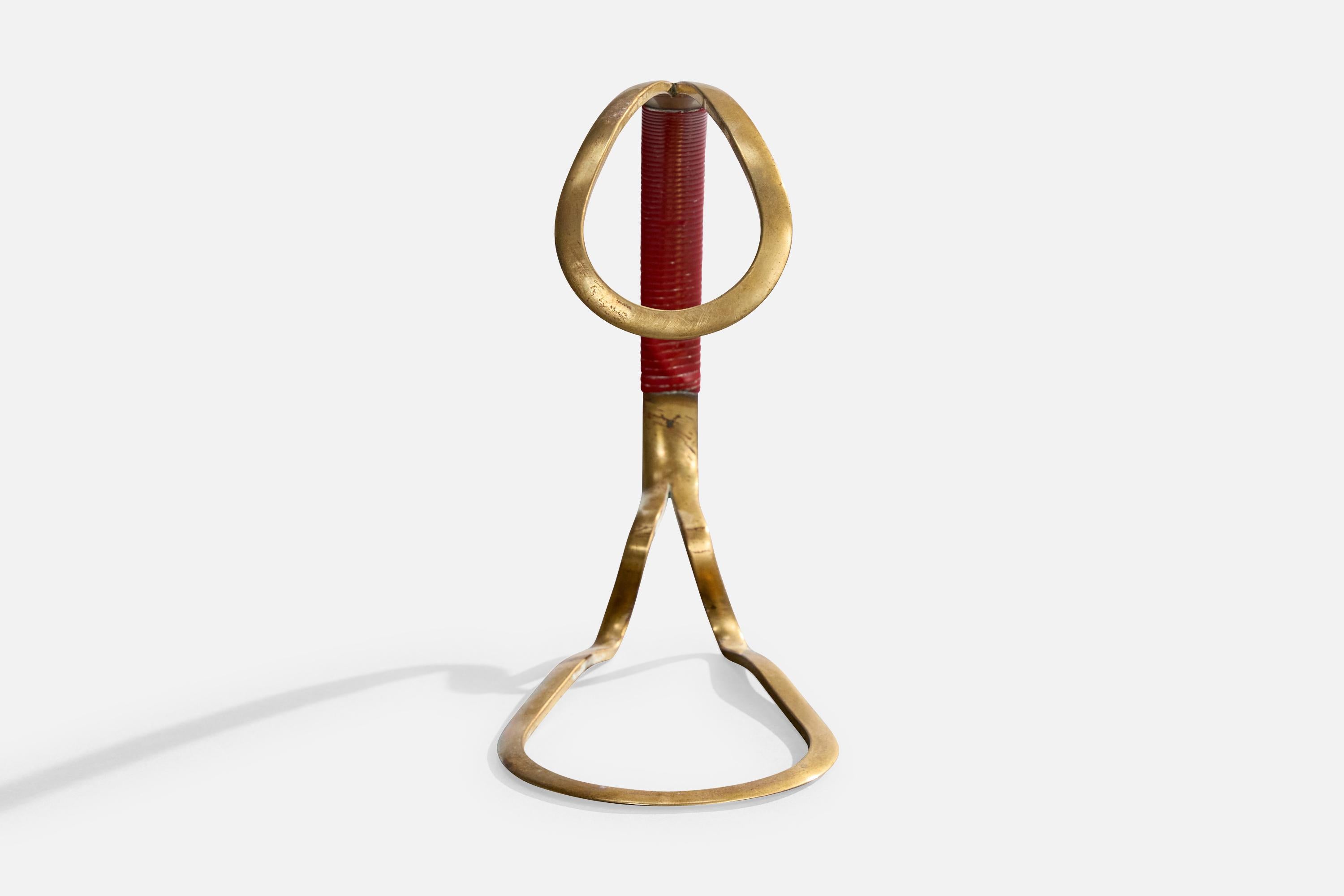 Italiano Portabottiglie da vino di design italiano, ottone, similpelle, Italia, anni '50 in vendita
