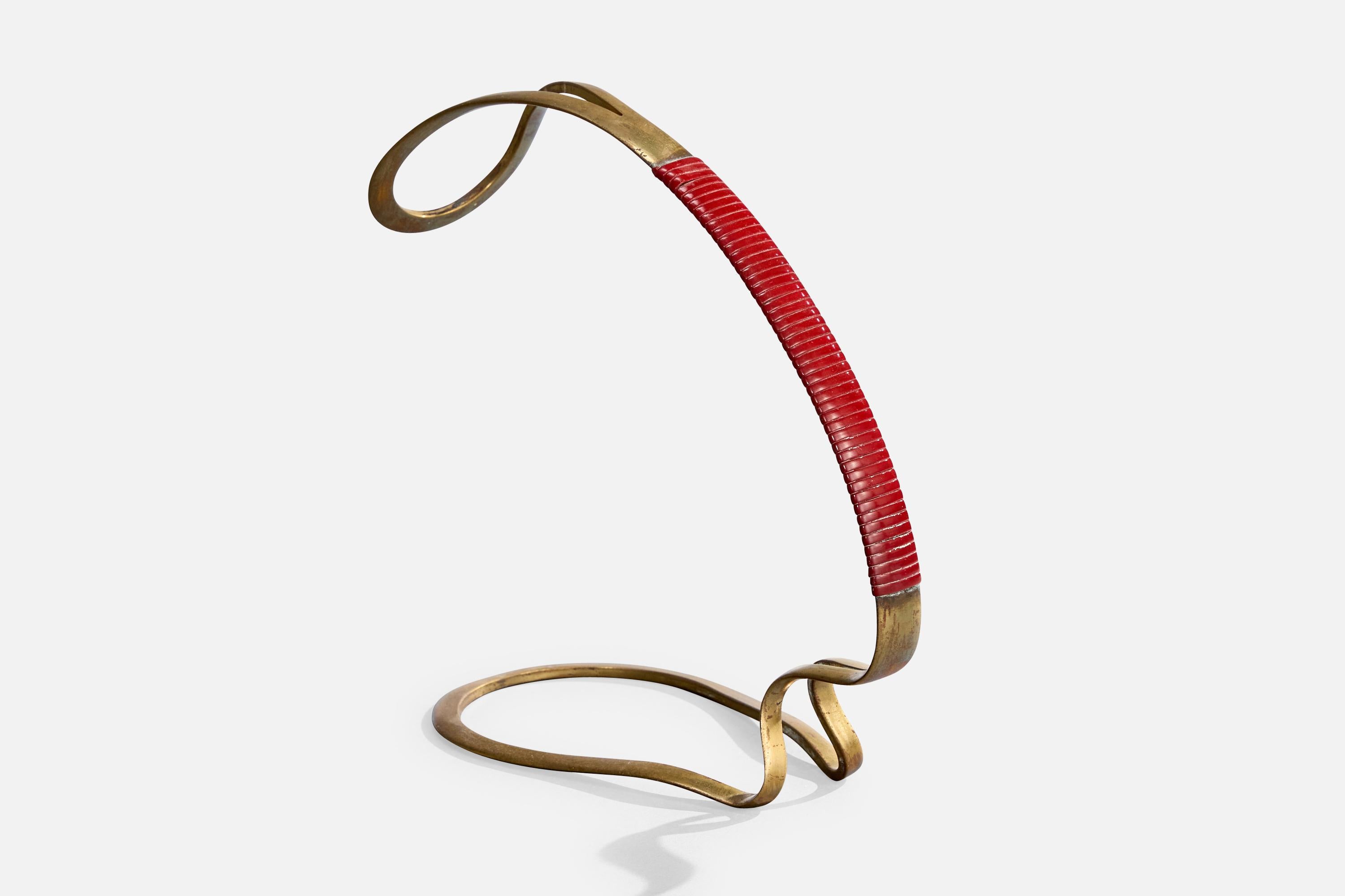 Portabottiglie da vino di design italiano, ottone, similpelle, Italia, anni '50 In condizioni buone in vendita a High Point, NC