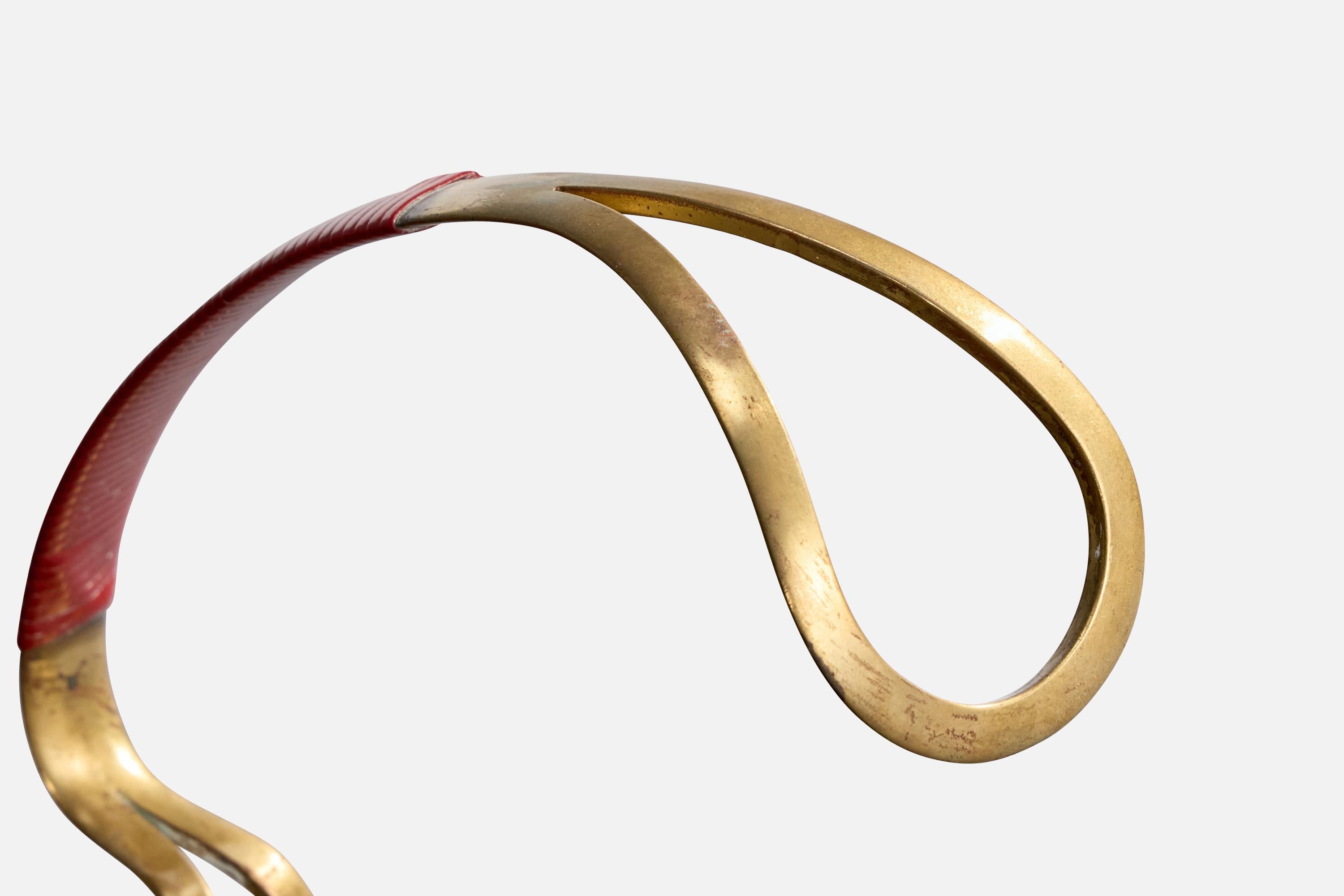 Metà XX secolo Portabottiglie da vino di design italiano, ottone, similpelle, Italia, anni '50 in vendita