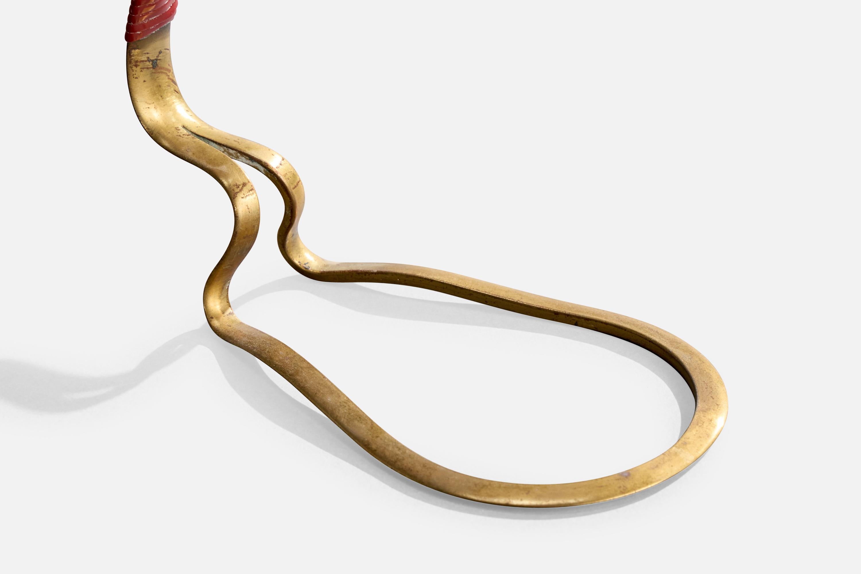 Portabottiglie da vino di design italiano, ottone, similpelle, Italia, anni '50 in vendita 1