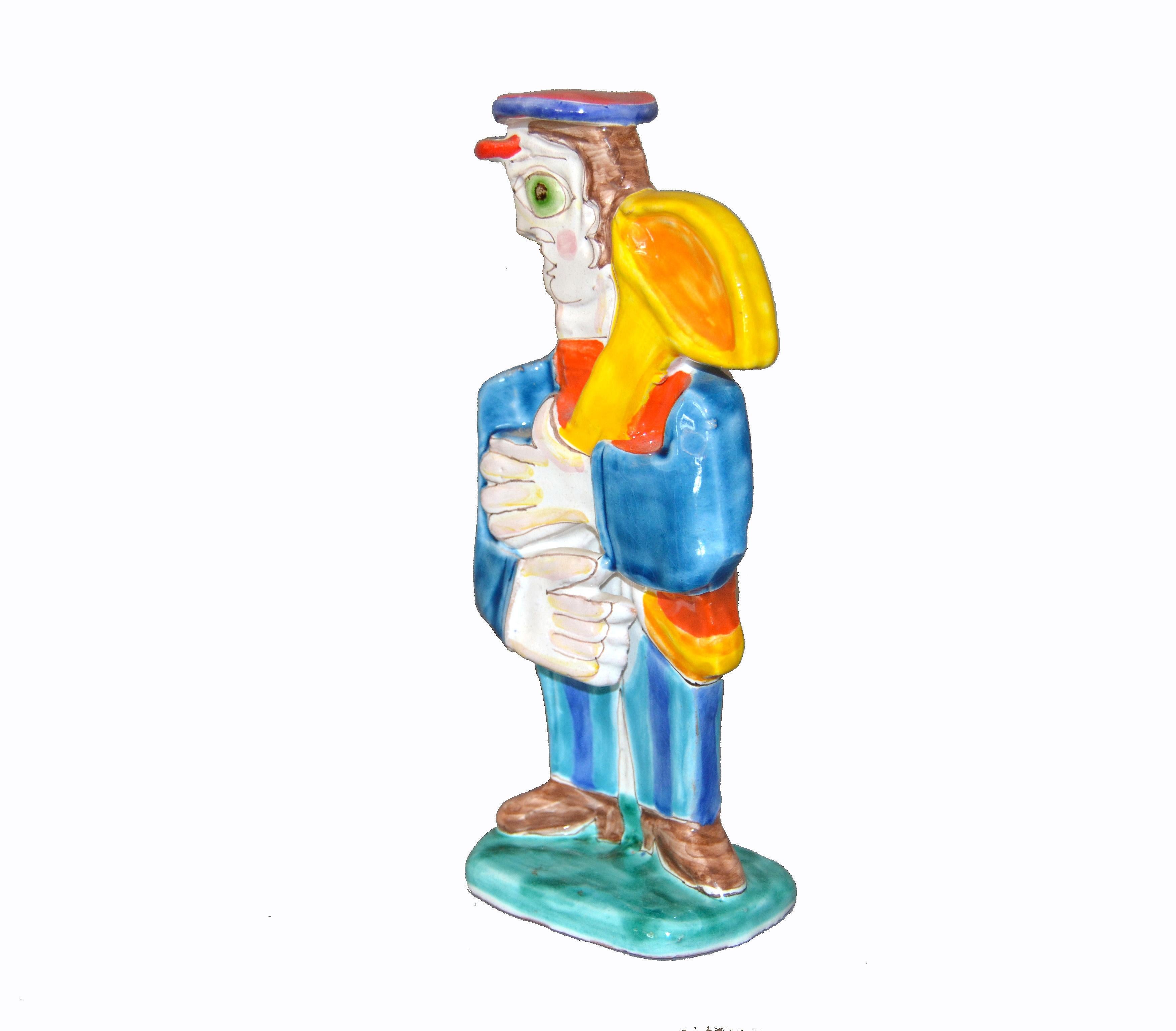 Glazed Italian DeSimone Hand Painted Art Pottery Special Order Tuba Player Figure Italy
