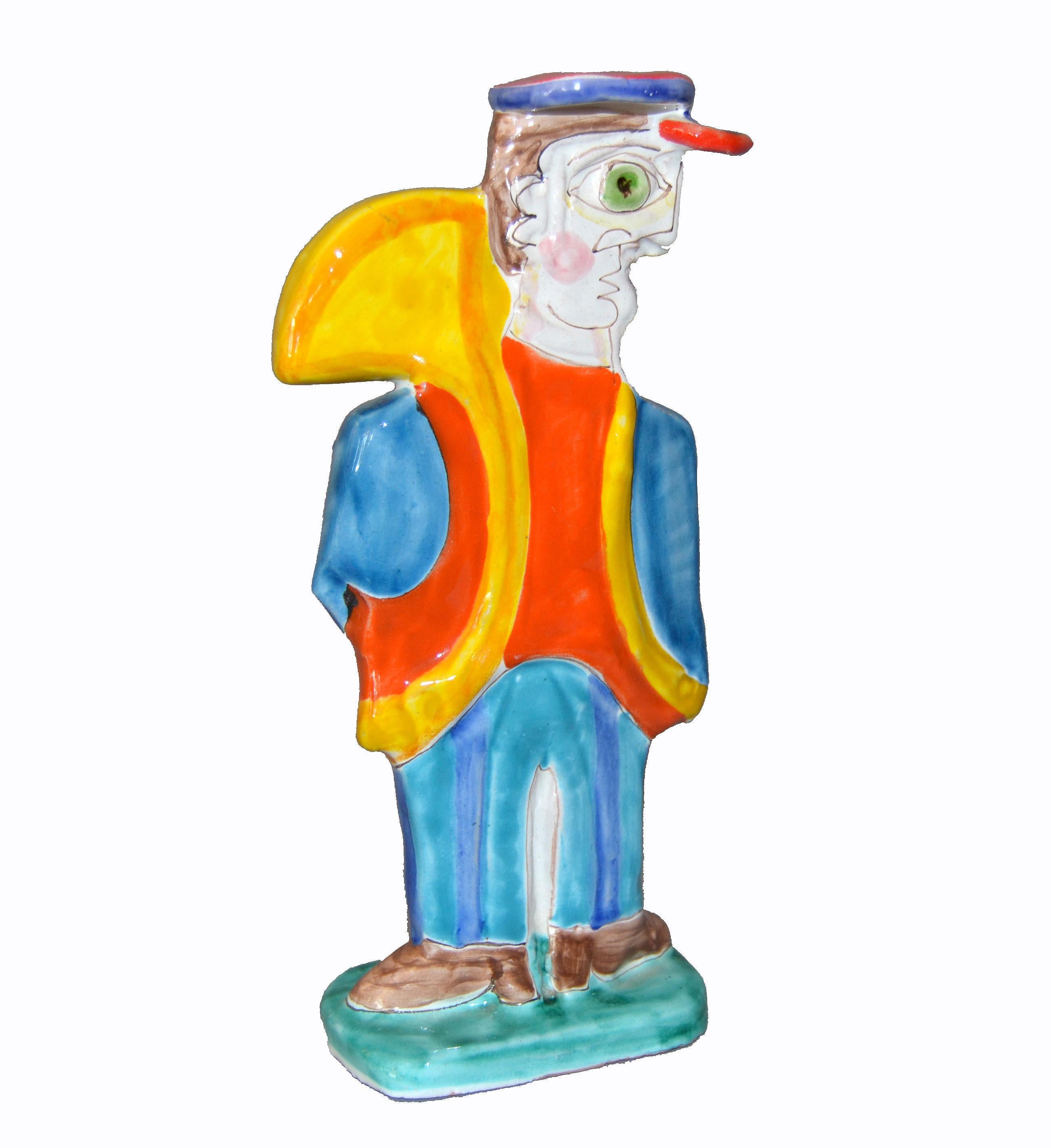 Italian DeSimone Hand Painted Art Pottery Special Order Tuba Player Figure Italy 1