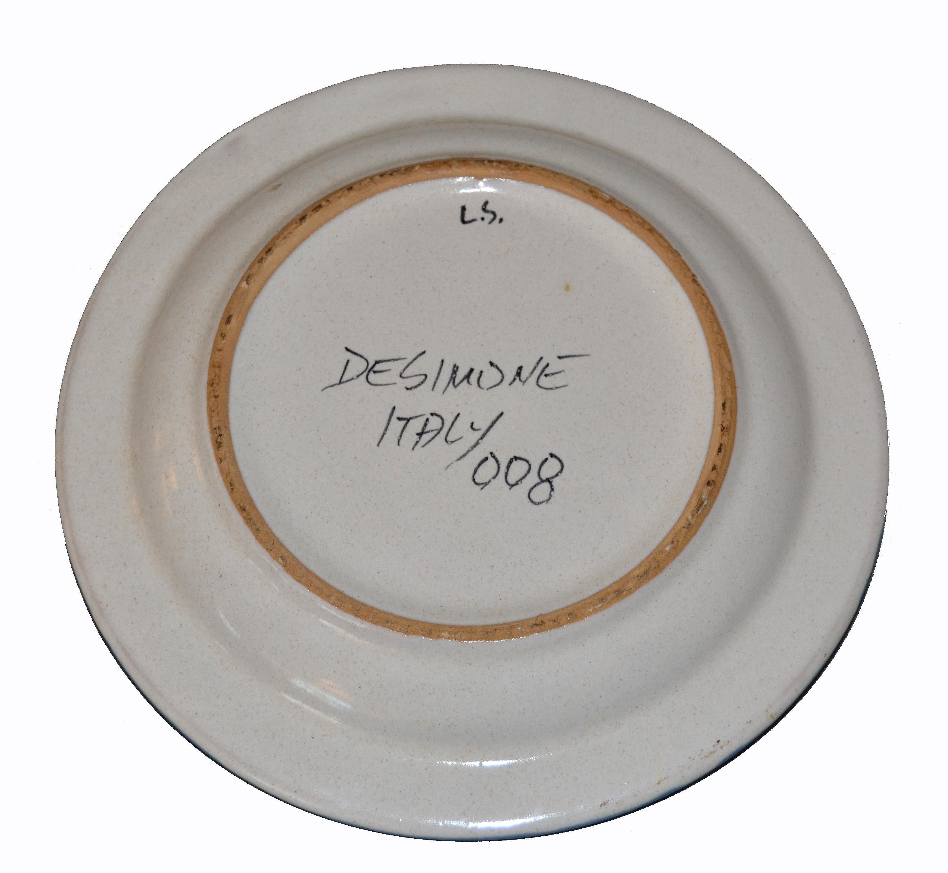 Italienische handbemalte DeSimone-Keramik:: runder Dekoteller mit großen Fischen:: Fischer:: Italien (Töpferwaren)