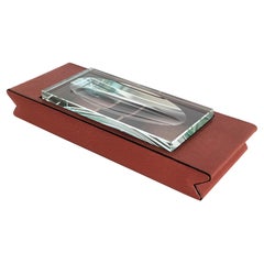 Italian Desk Box in Leather and Cut Glass, 1970s