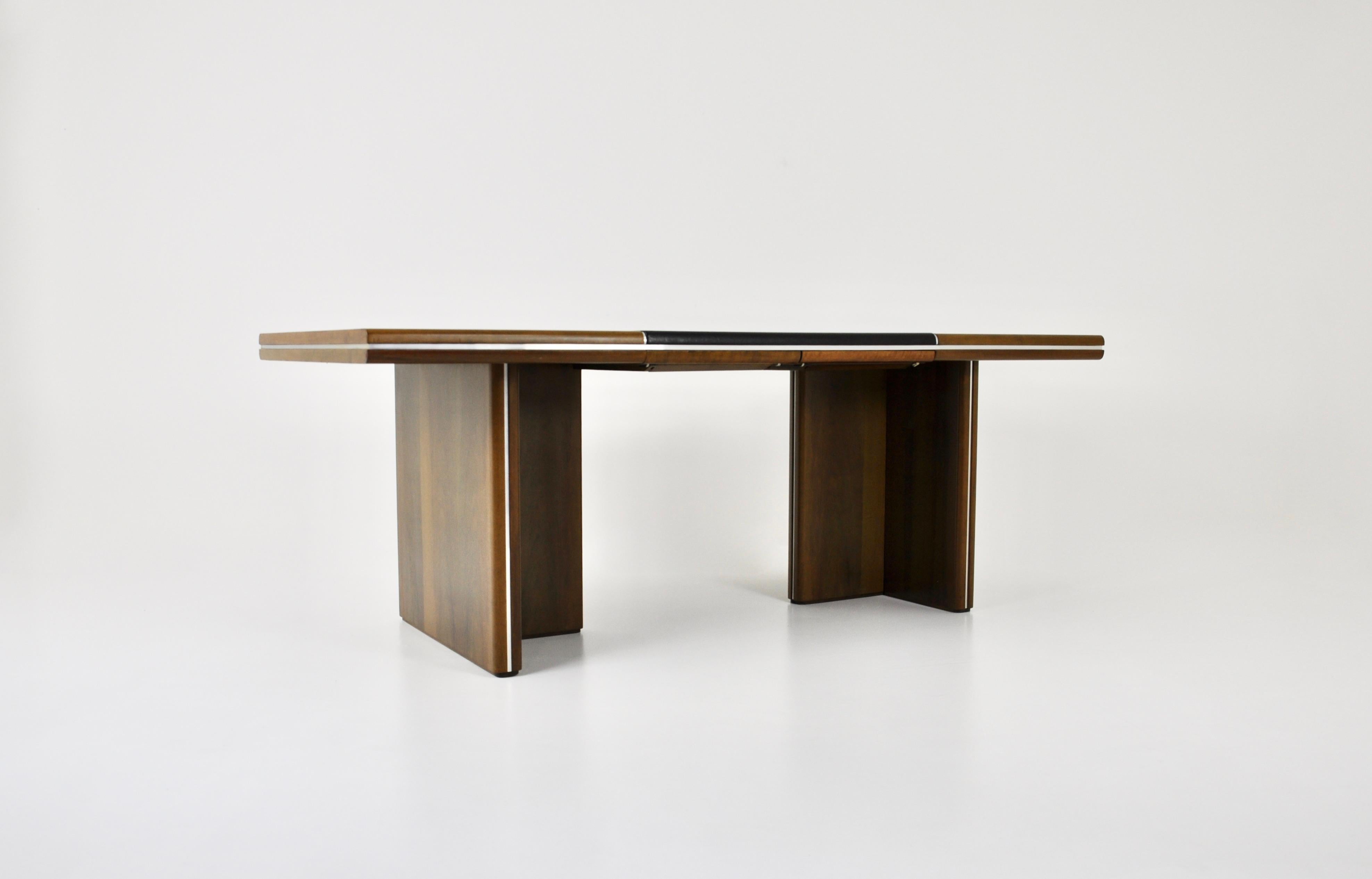 Leather, wood and chrome metal desk with 2 drawers By Hans Von Klier in the 70s. Wear due to time and age of the desk.