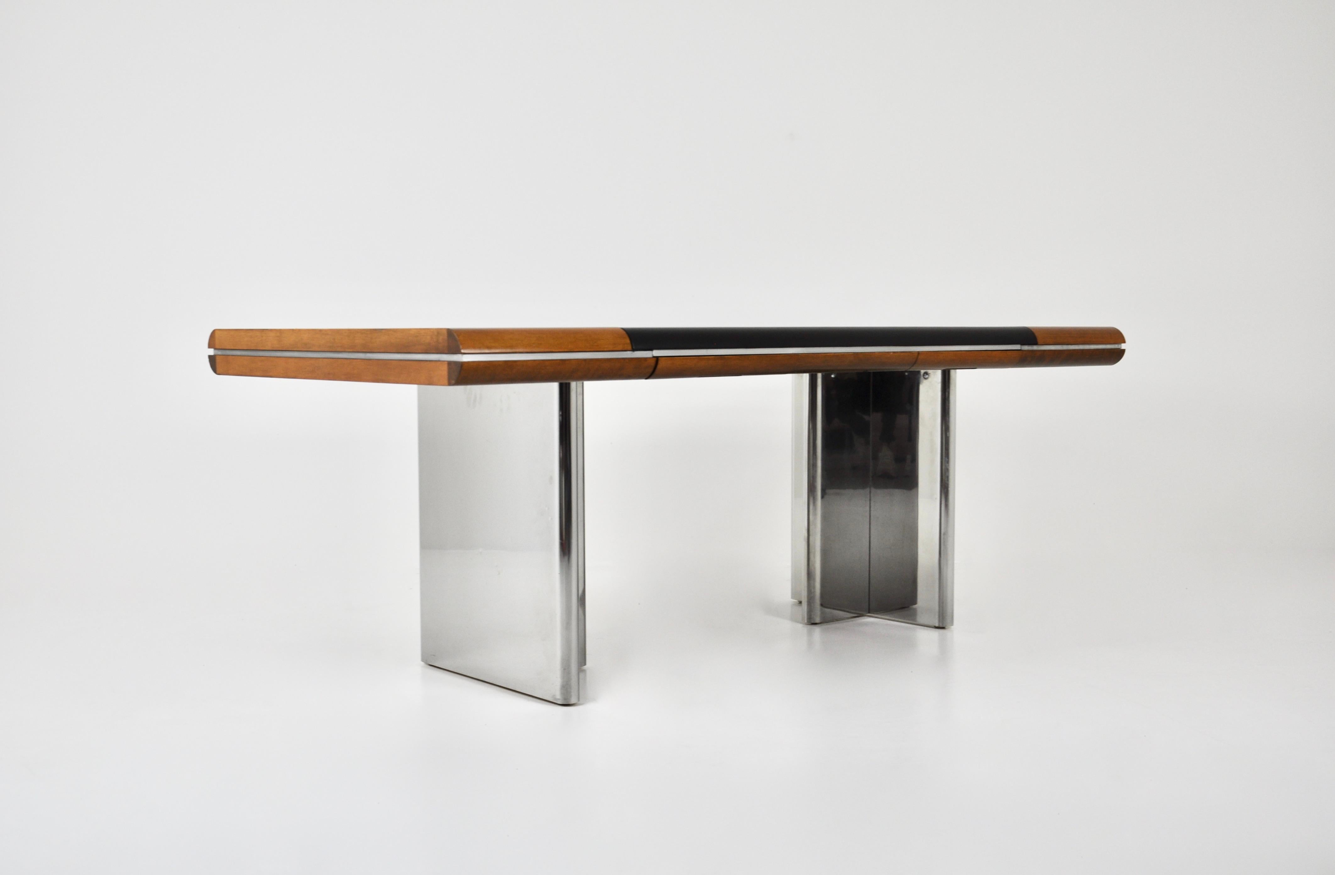 3-drawer desk with leather and wood top and chromed metal legs by Hans Von Klier in the 70s. Wear due to age and age of the desk.