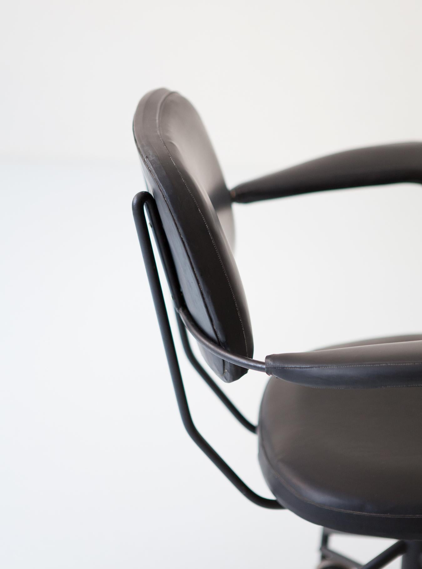 Mid-Century Modern Italian Desk Chair in Black Metal and Leatherette by Gastone Rinaldi for Rima