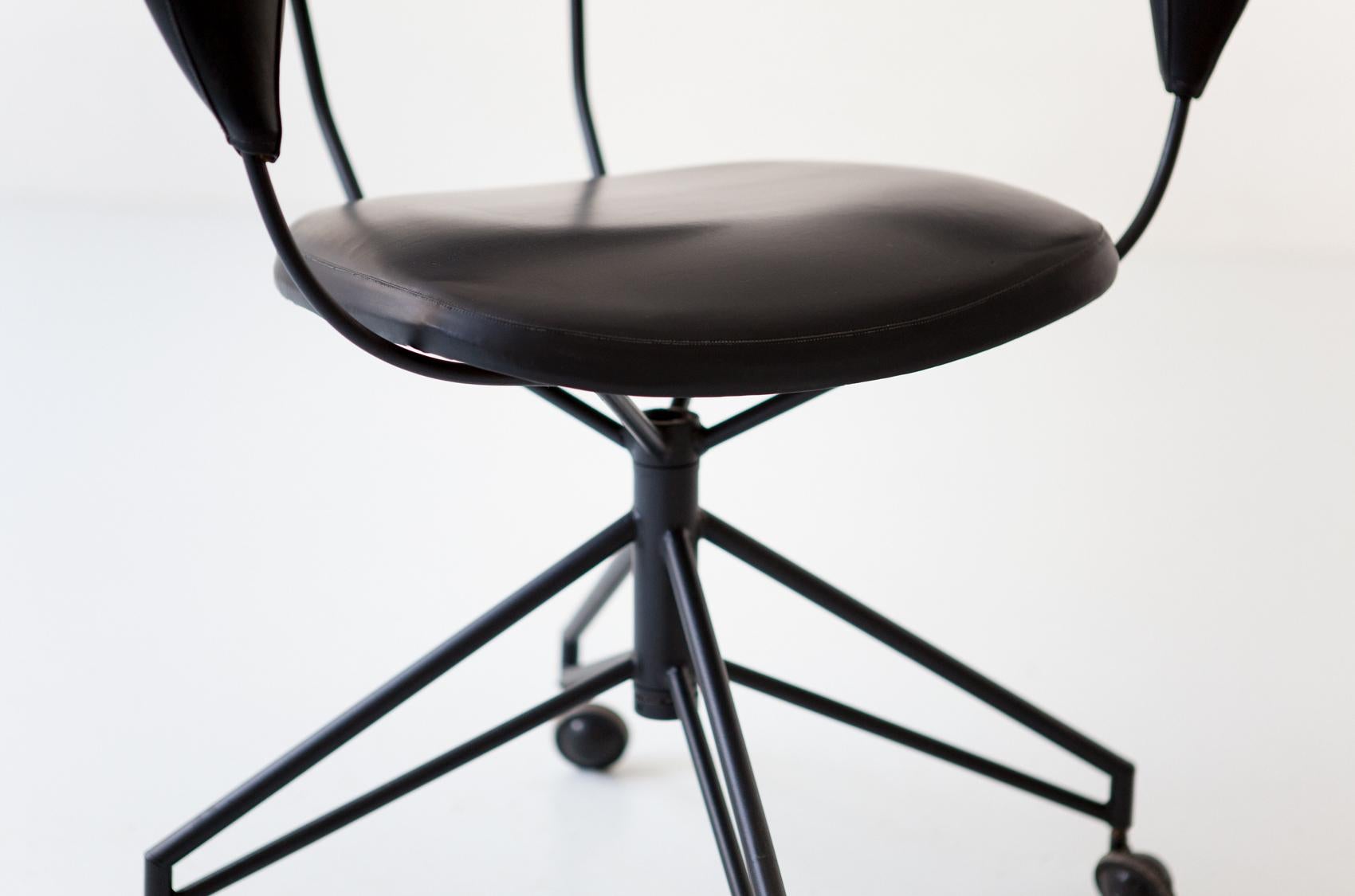 Mid-20th Century Italian Desk Chair in Black Metal and Leatherette by Gastone Rinaldi for Rima