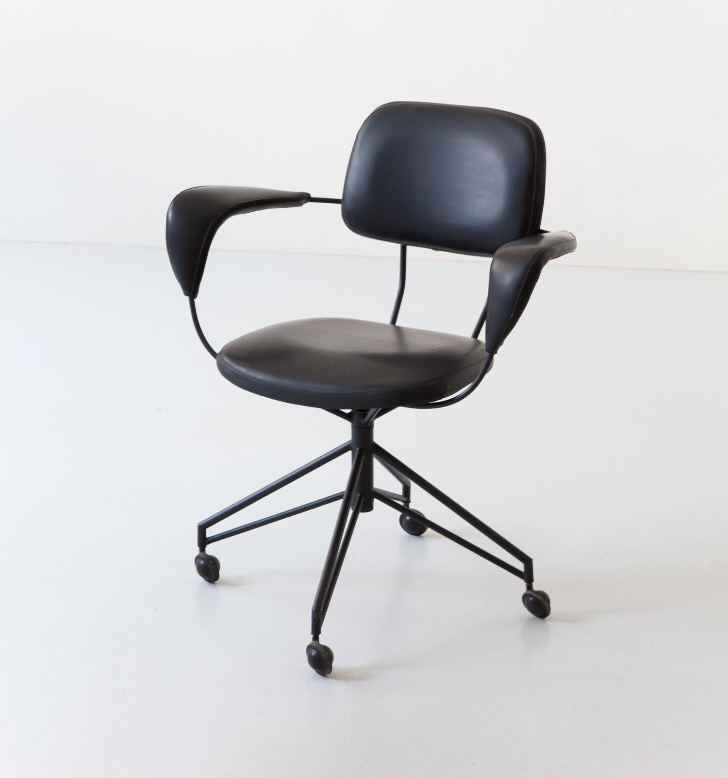 Italian Desk Chair in Black Metal and Leatherette by Gastone Rinaldi for Rima 1