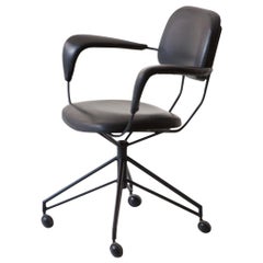 Italian Desk Chair in Black Metal and Leatherette by Gastone Rinaldi for Rima