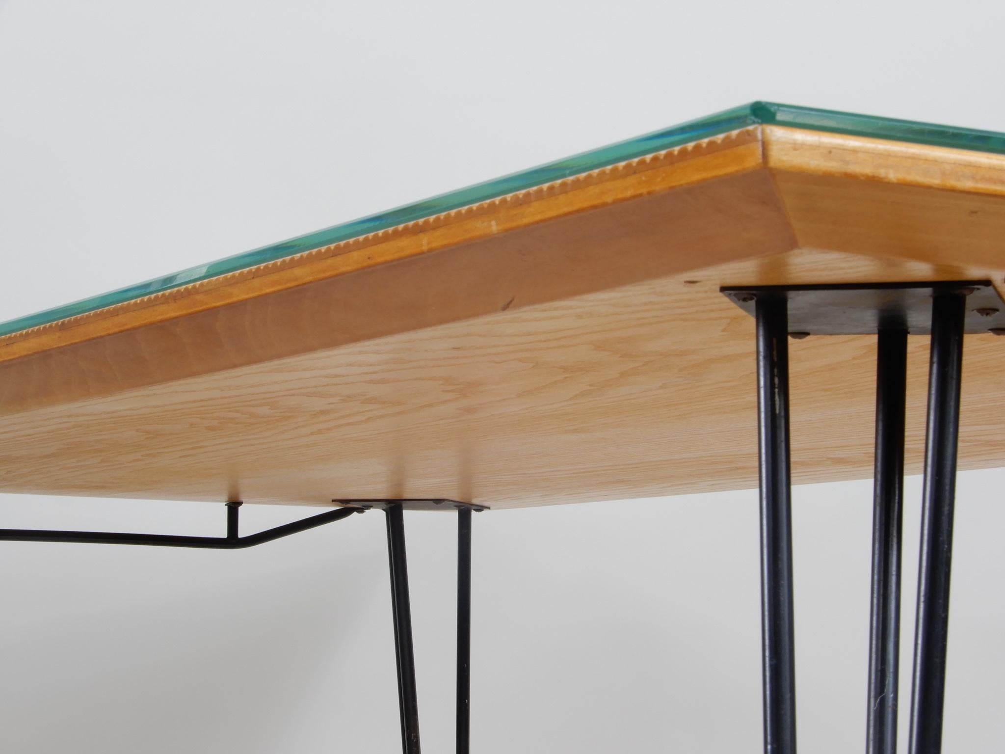 Italian Desk/ Dining Table with Wood Top and Black Metal Legs, 1950s 2